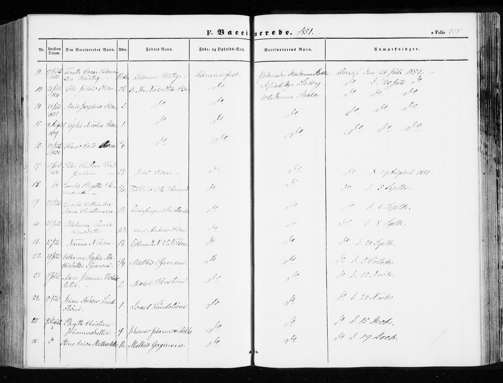 Hammerfest sokneprestkontor, AV/SATØ-S-1347/H/Ha/L0004.kirke: Parish register (official) no. 4, 1843-1856, p. 365