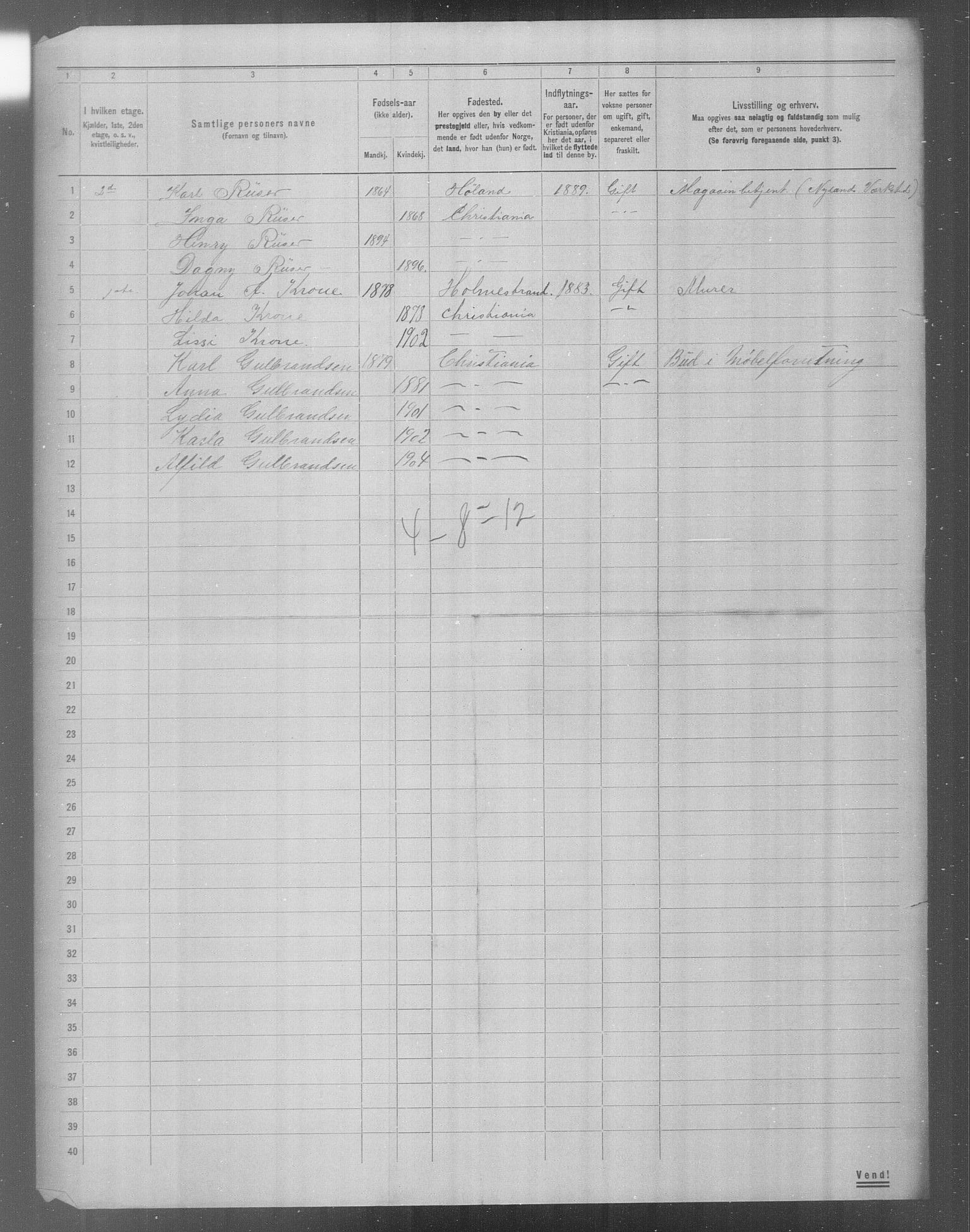 OBA, Municipal Census 1904 for Kristiania, 1904, p. 19952