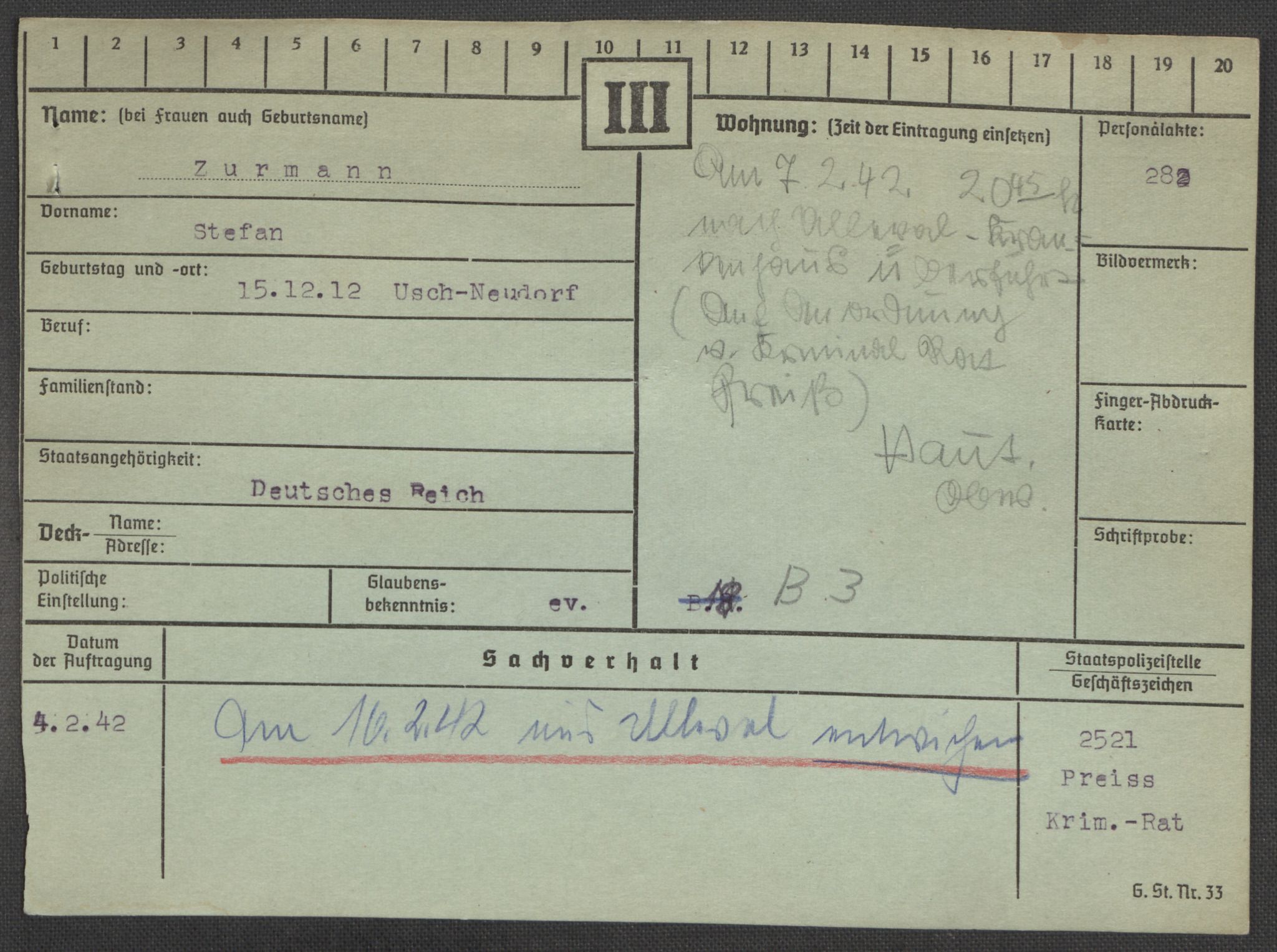 Befehlshaber der Sicherheitspolizei und des SD, RA/RAFA-5969/E/Ea/Eaa/L0010: Register over norske fanger i Møllergata 19: Sø-Å, 1940-1945, p. 1200