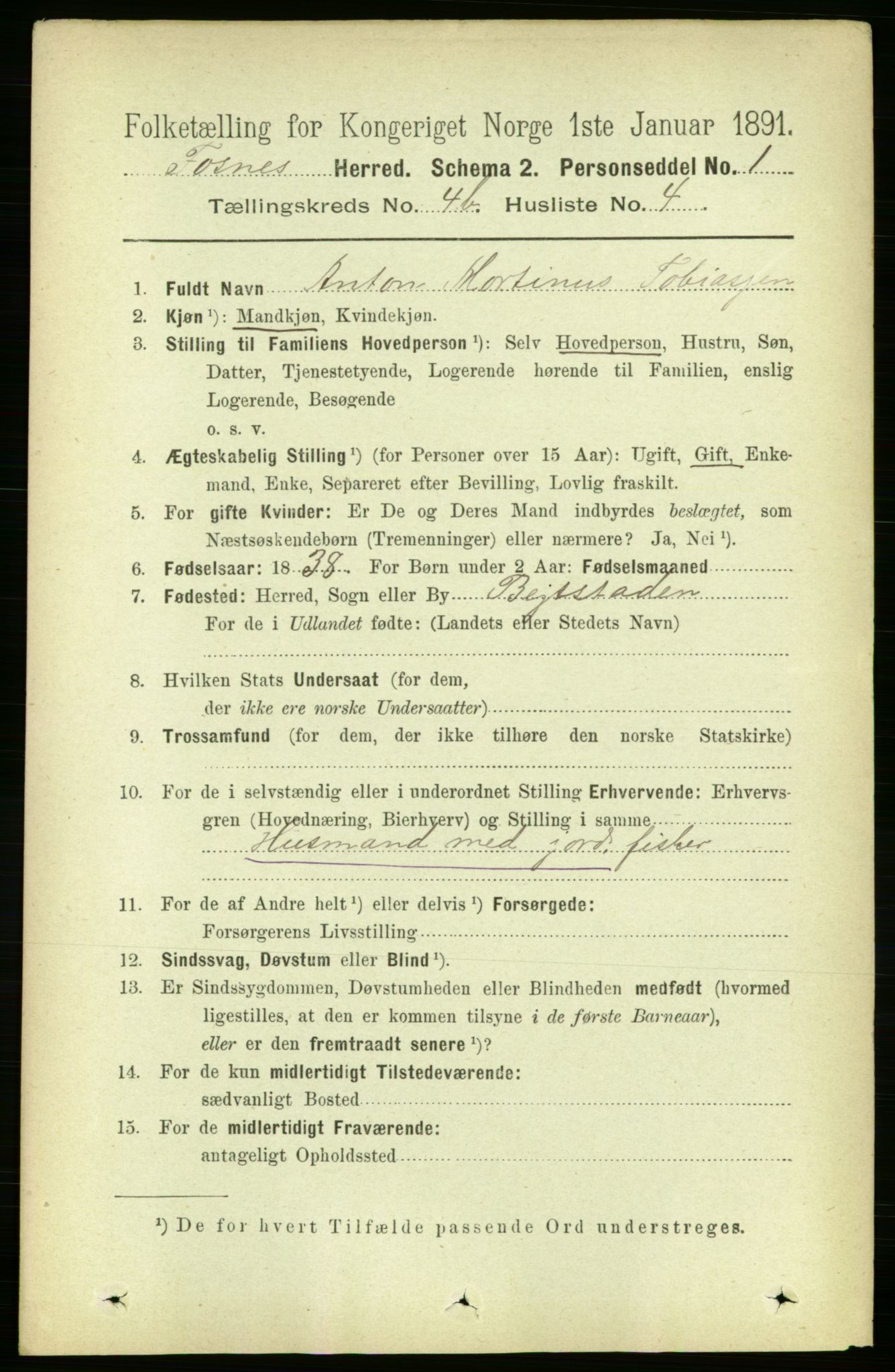 RA, 1891 census for 1748 Fosnes, 1891, p. 1730