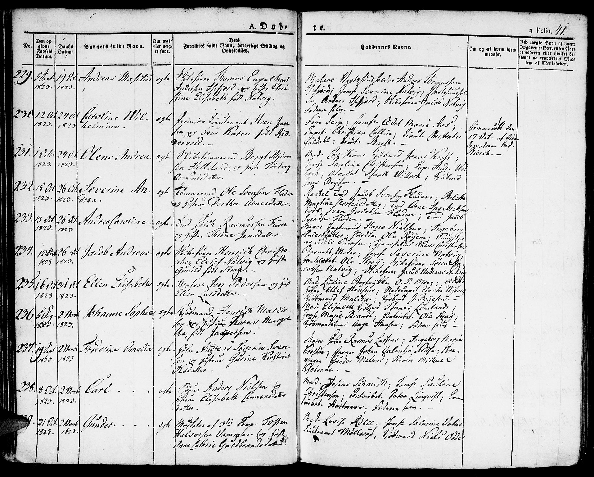 Kristiansand domprosti, AV/SAK-1112-0006/F/Fa/L0009: Parish register (official) no. A 9, 1821-1827, p. 41