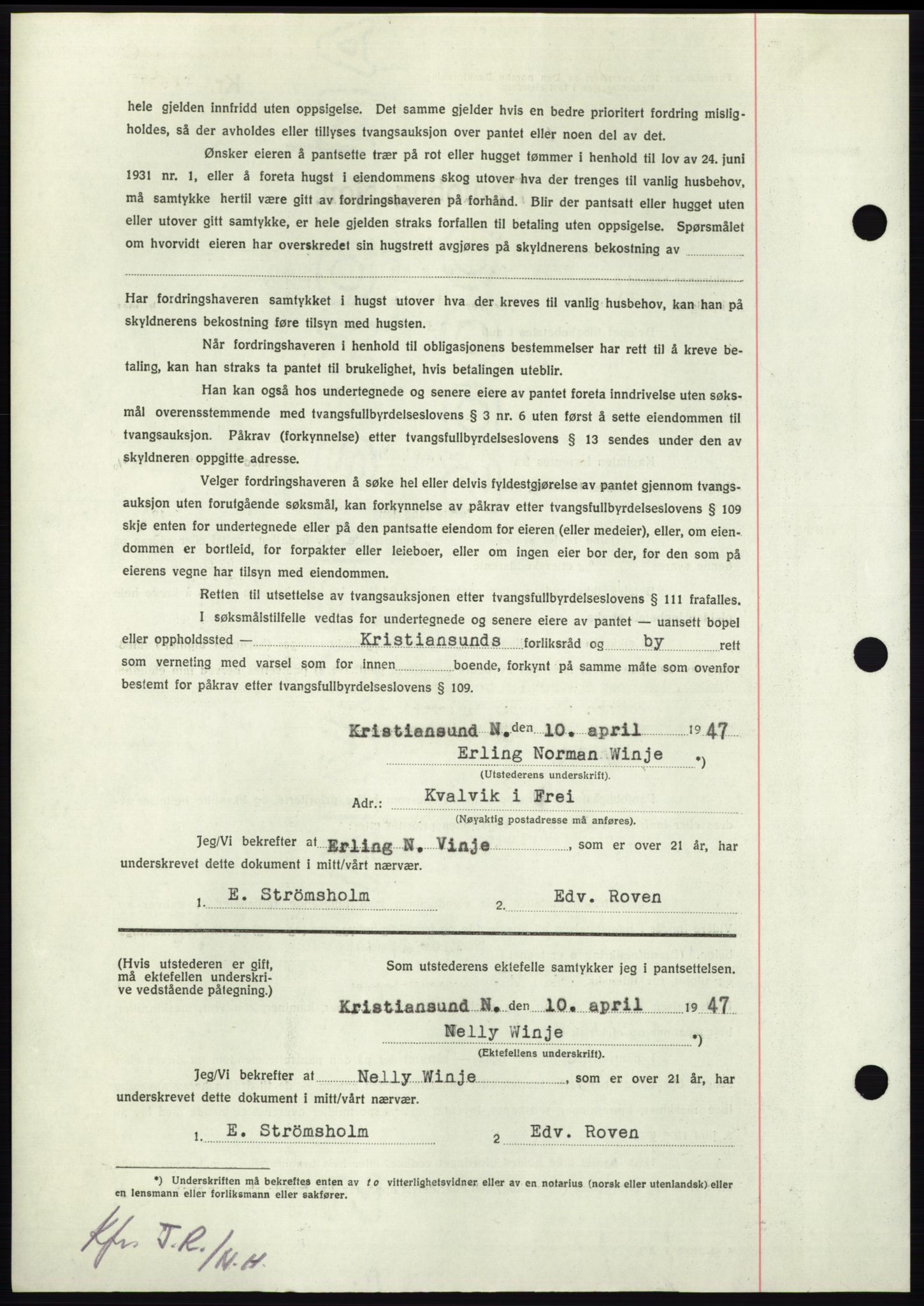 Nordmøre sorenskriveri, AV/SAT-A-4132/1/2/2Ca: Mortgage book no. B96, 1947-1947, Diary no: : 811/1947