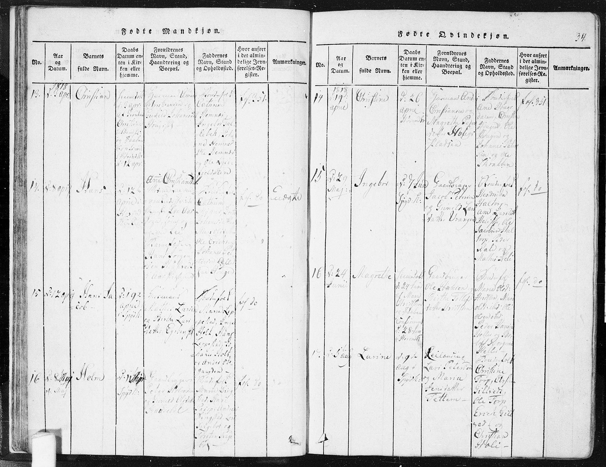 Spydeberg prestekontor Kirkebøker, AV/SAO-A-10924/F/Fa/L0004: Parish register (official) no. I 4, 1814-1841, p. 34