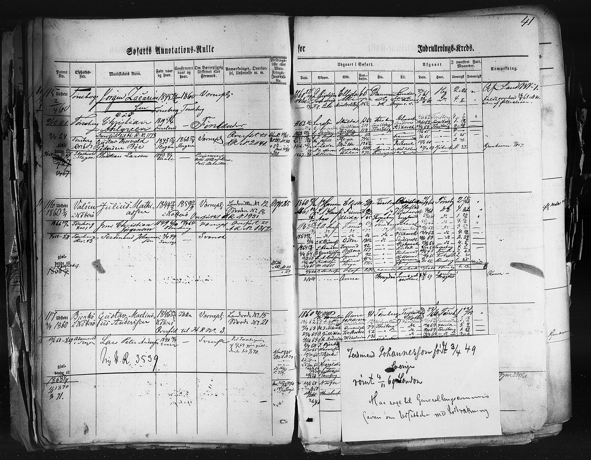 Tønsberg innrulleringskontor, AV/SAKO-A-786/F/Fb/L0001: Annotasjonsrulle Patent nr. 1-1724, 1860-1868, p. 45