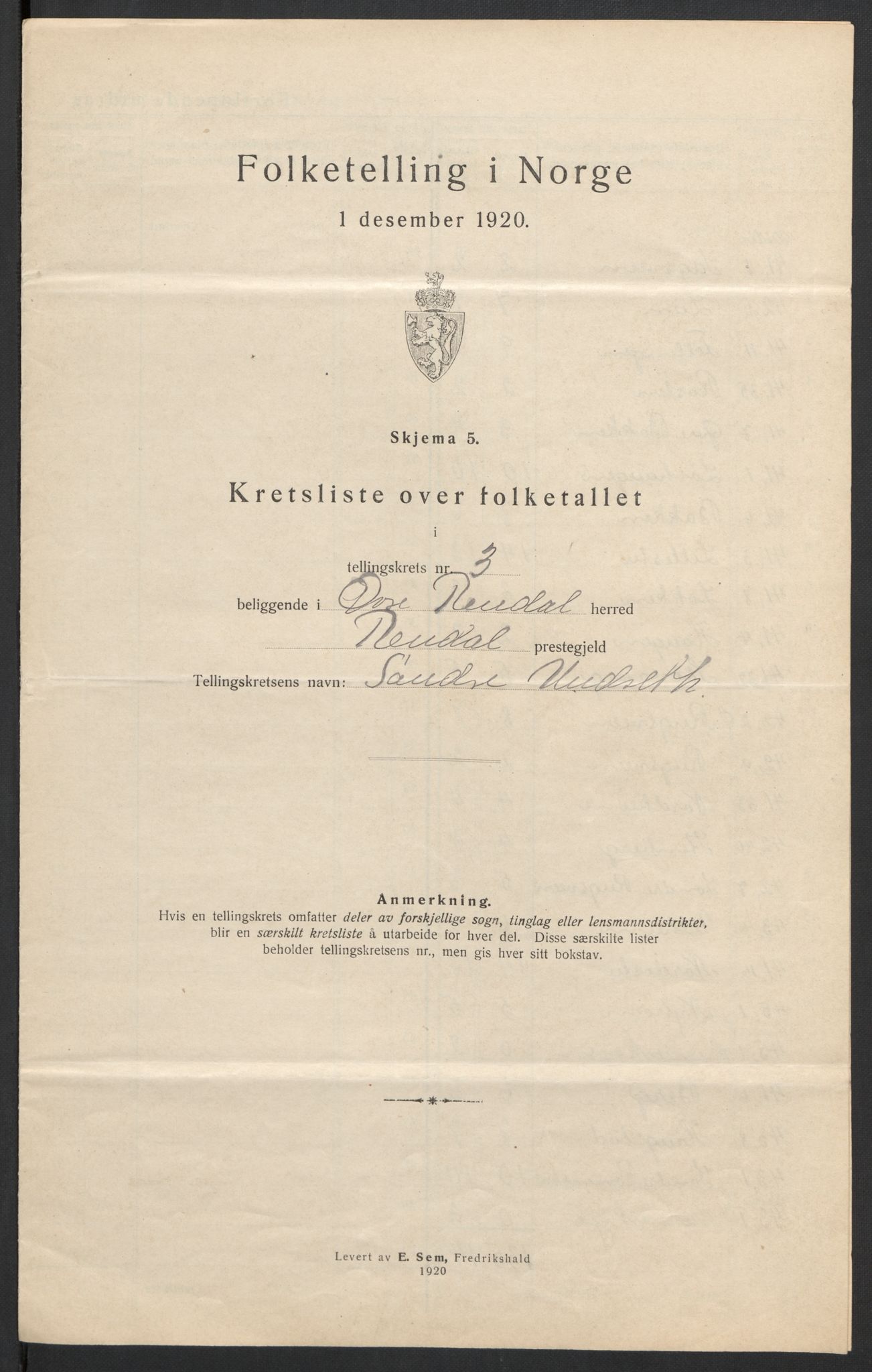 SAH, 1920 census for Øvre Rendal, 1920, p. 15