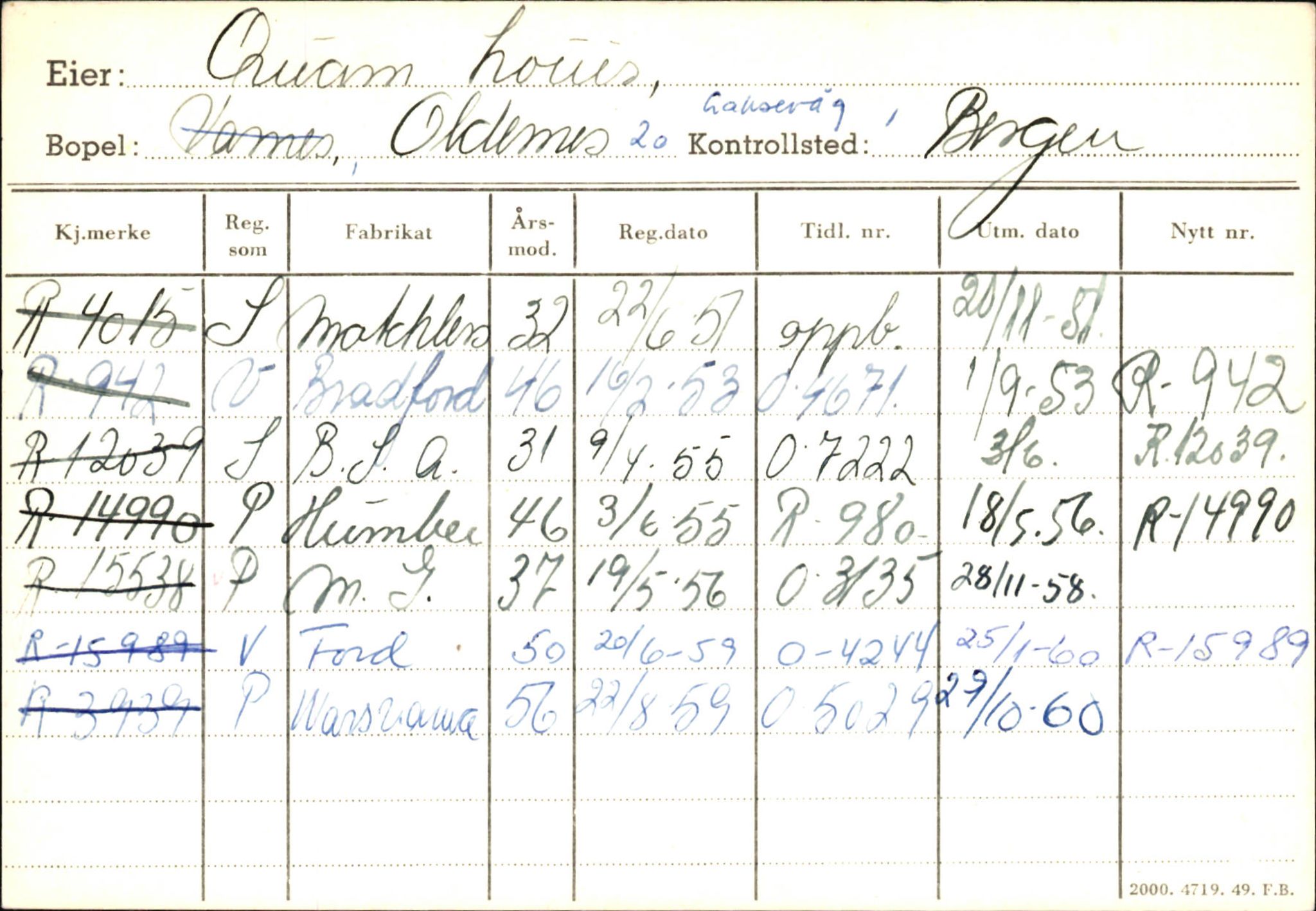 Statens vegvesen, Hordaland vegkontor, AV/SAB-A-5201/2/Ha/L0044: R-eierkort Q-R, 1920-1971, p. 3