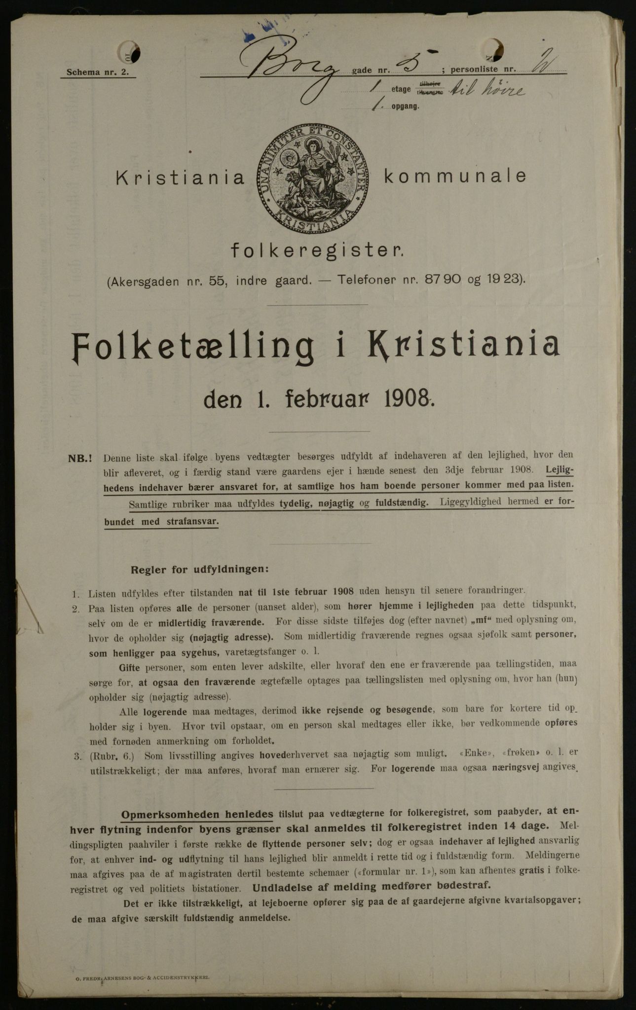 OBA, Municipal Census 1908 for Kristiania, 1908, p. 7520