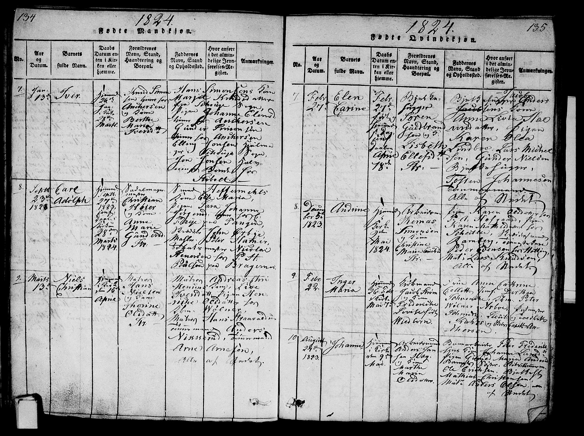 Strømsø kirkebøker, AV/SAKO-A-246/G/Ga/L0001: Parish register (copy) no. 1, 1815-1829, p. 134-135