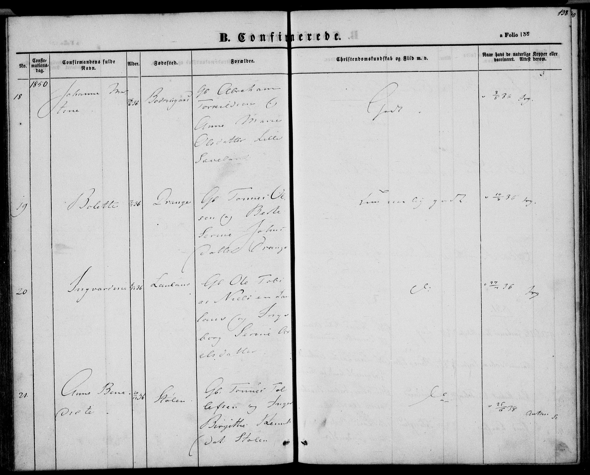 Herad sokneprestkontor, SAK/1111-0018/F/Fa/Faa/L0004: Parish register (official) no. A 4, 1844-1853, p. 138