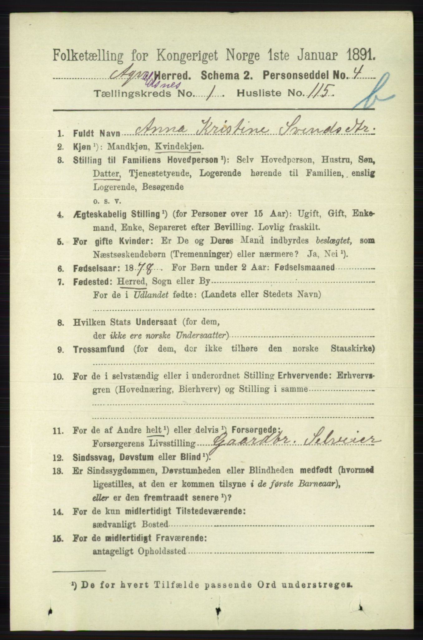 RA, 1891 census for 1147 Avaldsnes, 1891, p. 1885