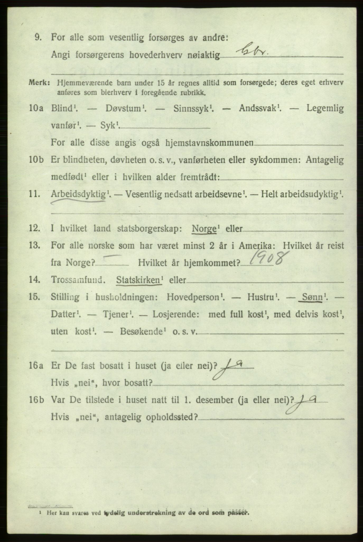 SAB, 1920 census for Ølen, 1920, p. 3150