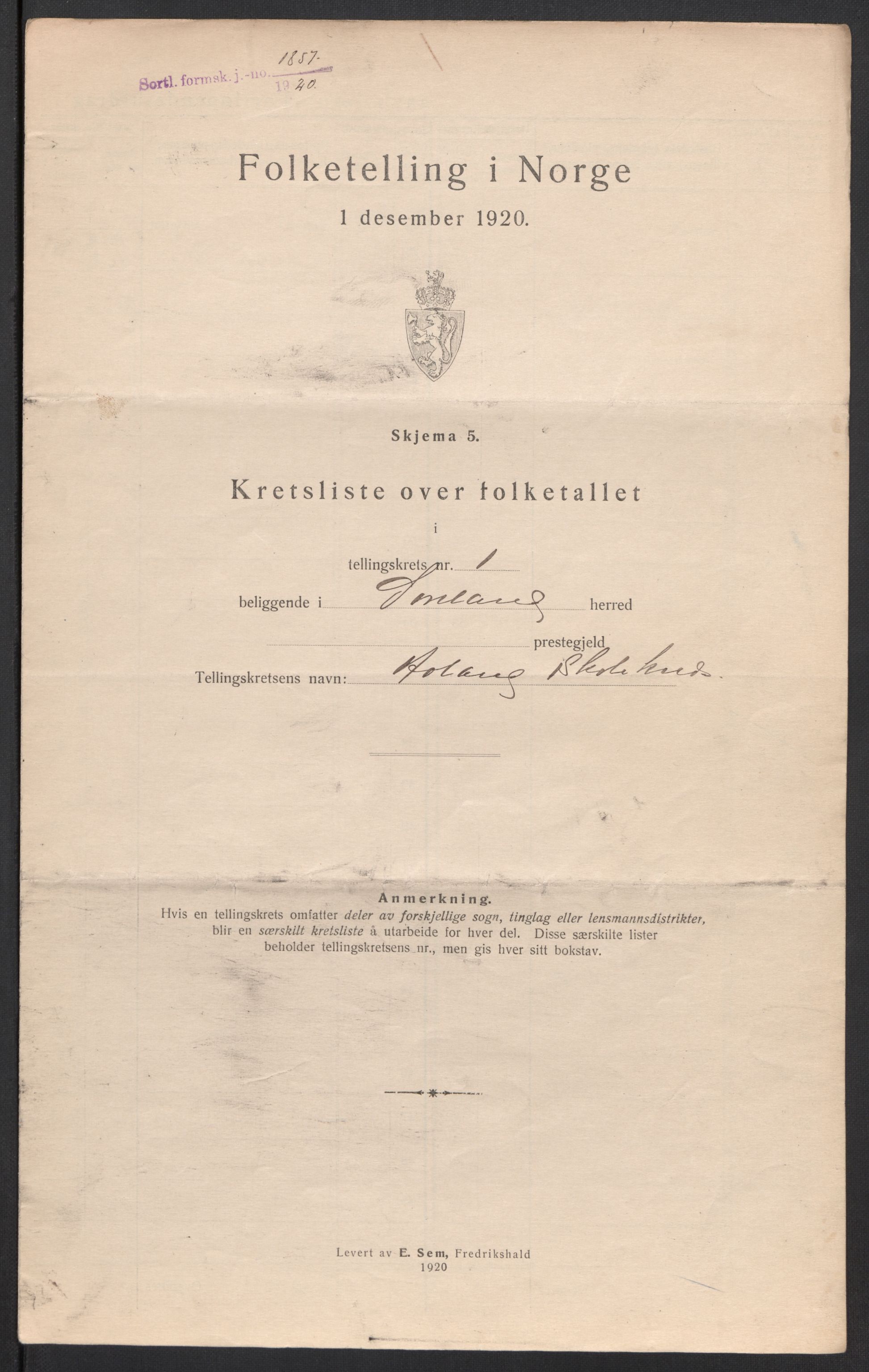 SAT, 1920 census for Sortland, 1920, p. 14