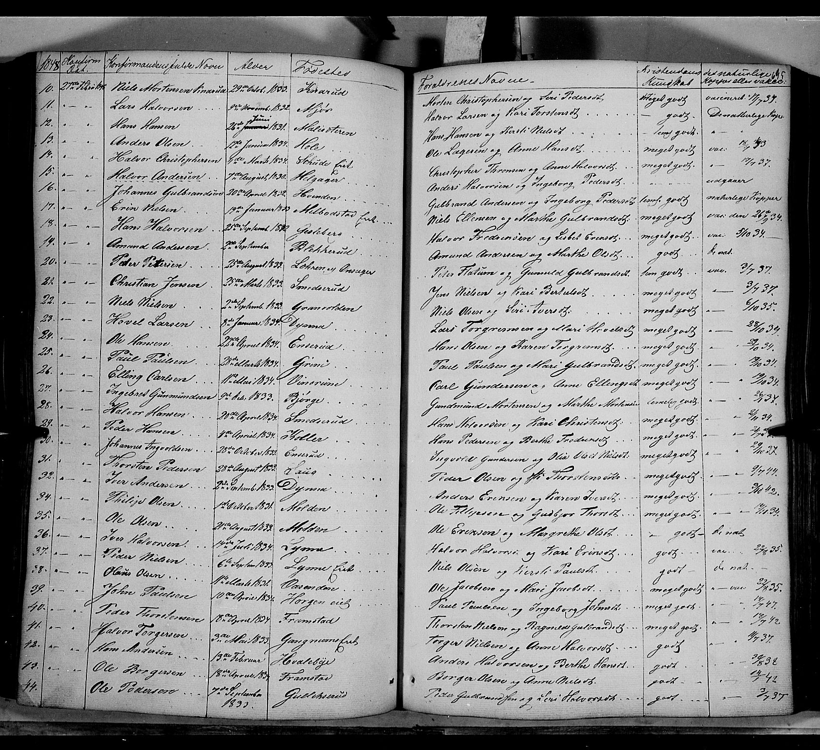 Gran prestekontor, AV/SAH-PREST-112/H/Ha/Haa/L0011: Parish register (official) no. 11, 1842-1856, p. 694-695