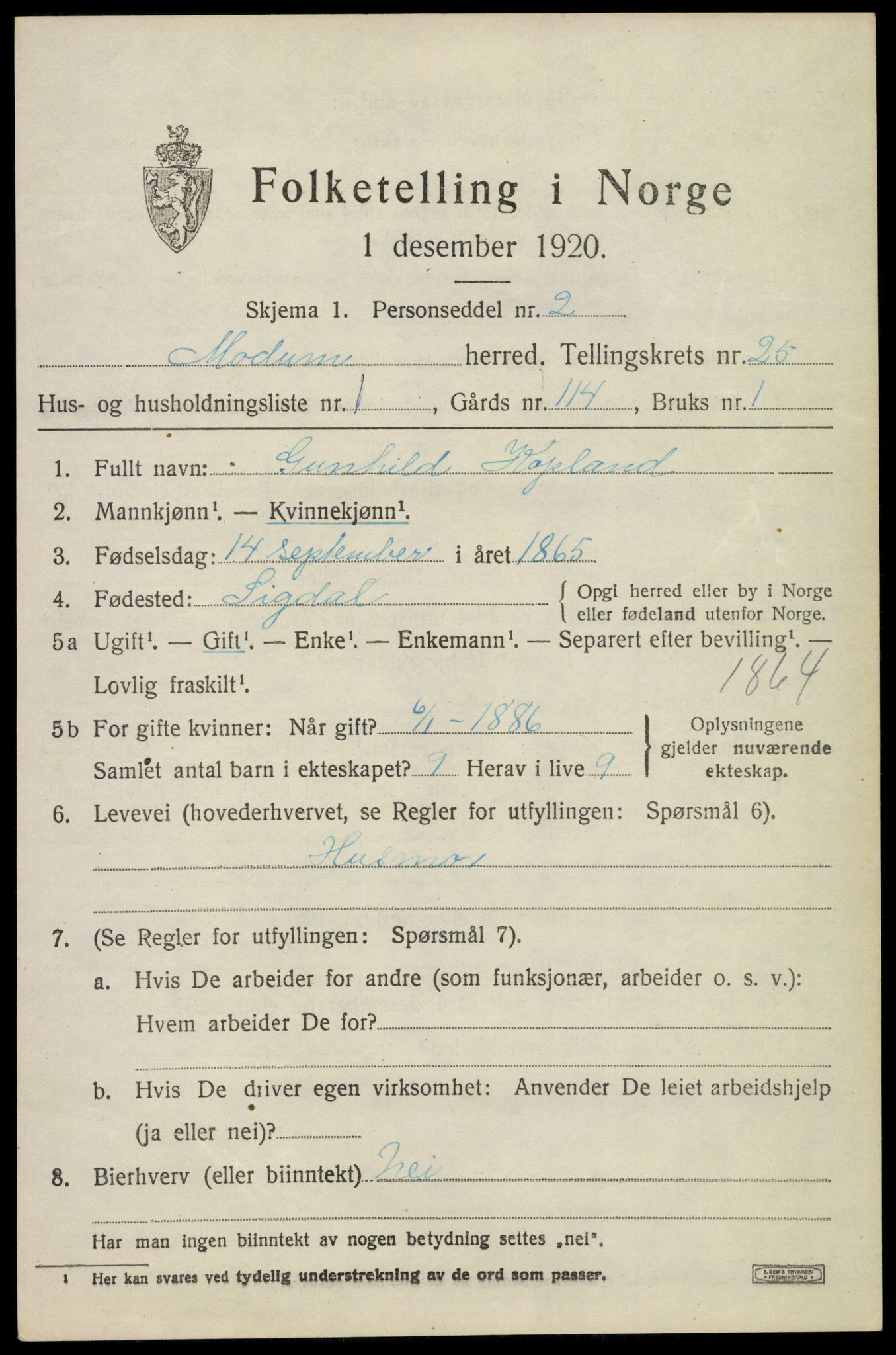 SAKO, 1920 census for Modum, 1920, p. 24779