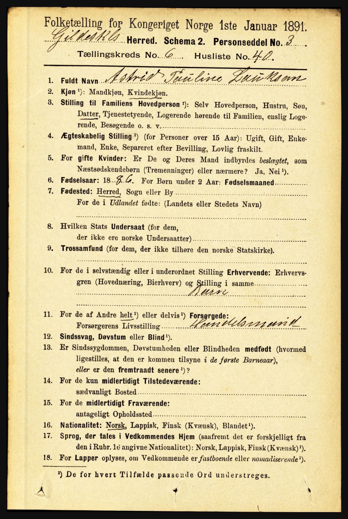 RA, 1891 census for 1838 Gildeskål, 1891, p. 2195