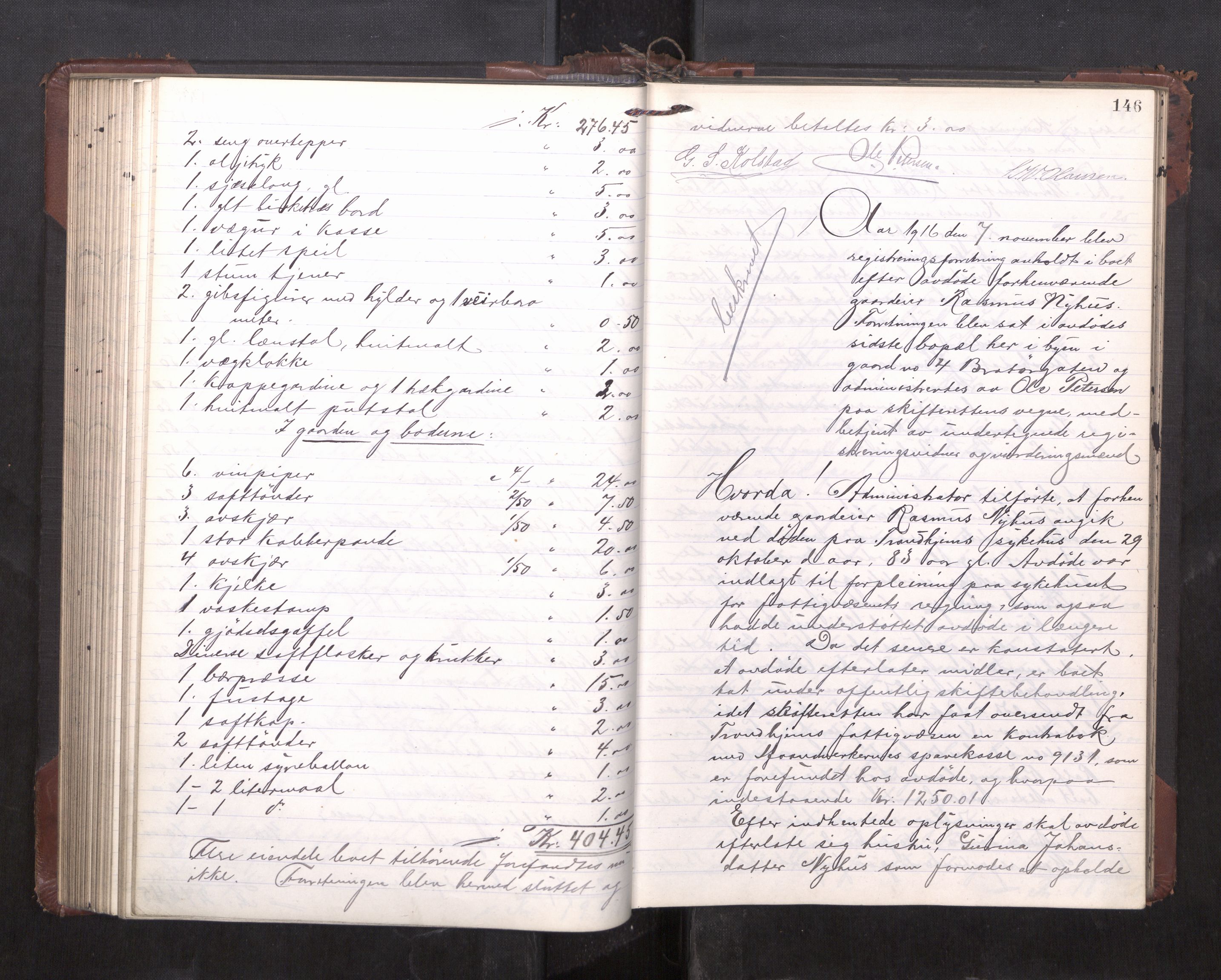Trondheim byfogd, AV/SAT-A-0003/1/3/3C/L0036: Skifteregistreringsprotokoll - 14/4-24/9. (u/ register), 1915-1918, p. 146