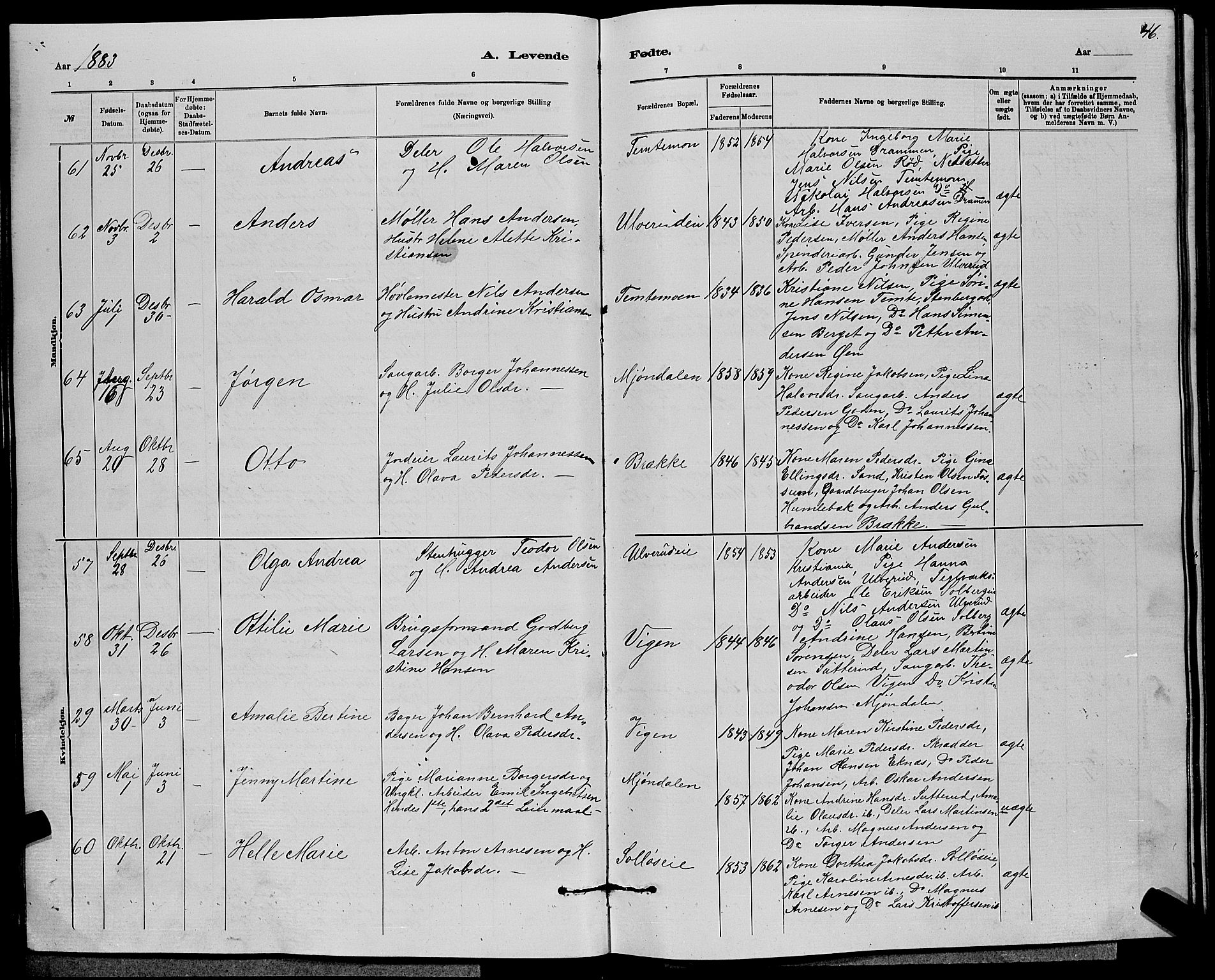 Nedre Eiker kirkebøker, AV/SAKO-A-612/G/Ga/L0002: Parish register (copy) no. 2, 1880-1896, p. 46