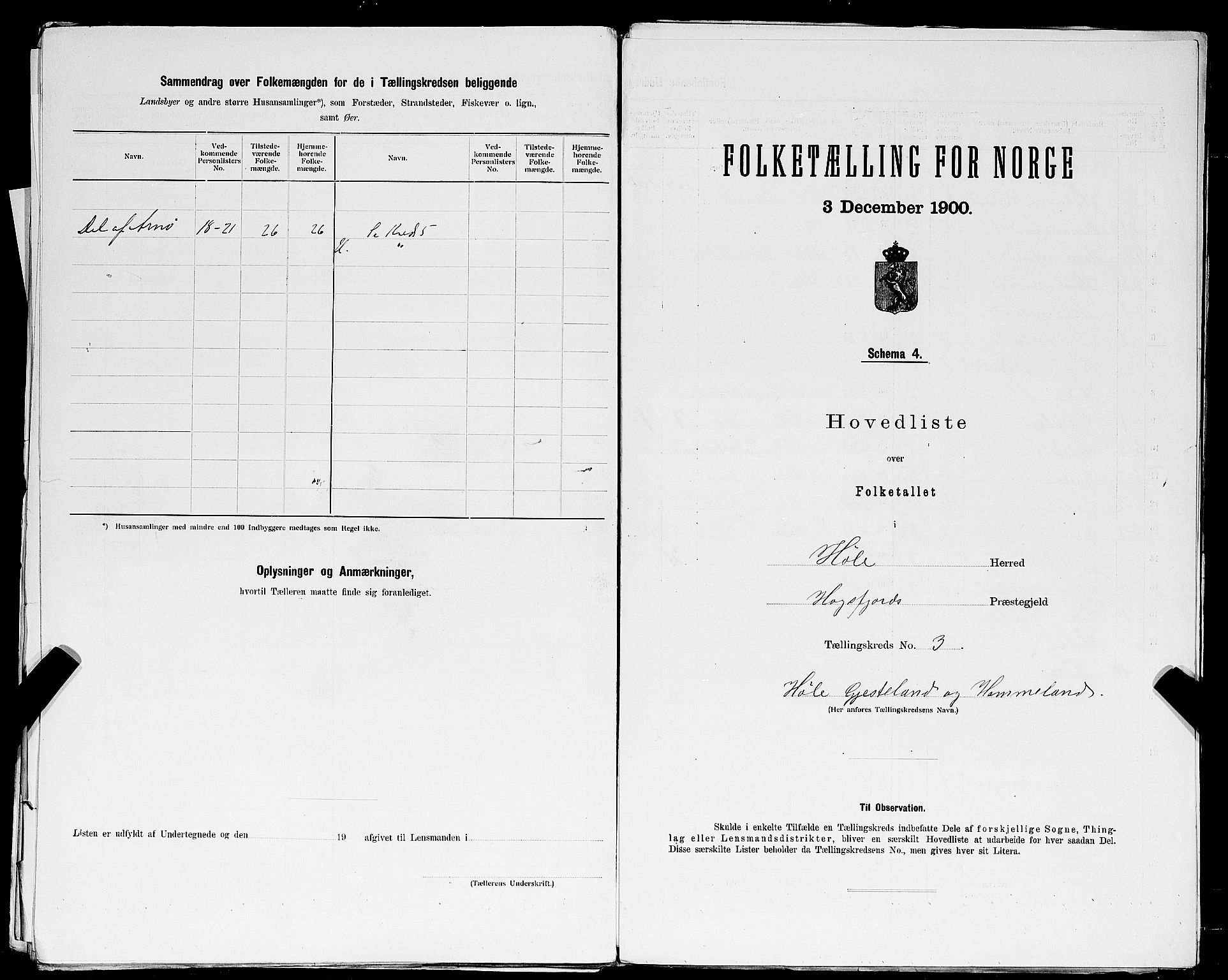 SAST, 1900 census for Høle, 1900, p. 14