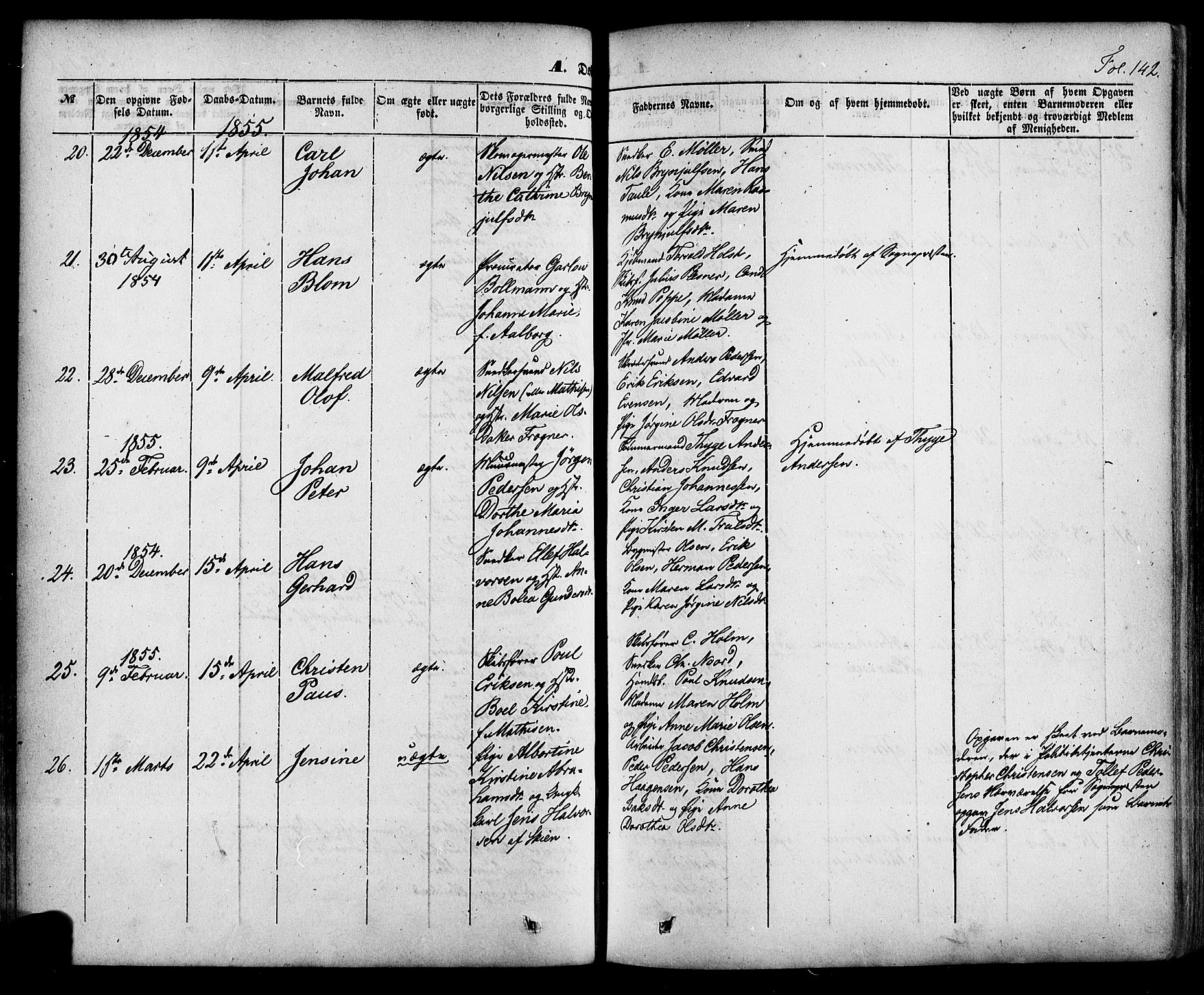 Skien kirkebøker, AV/SAKO-A-302/F/Fa/L0006a: Parish register (official) no. 6A, 1843-1856, p. 142