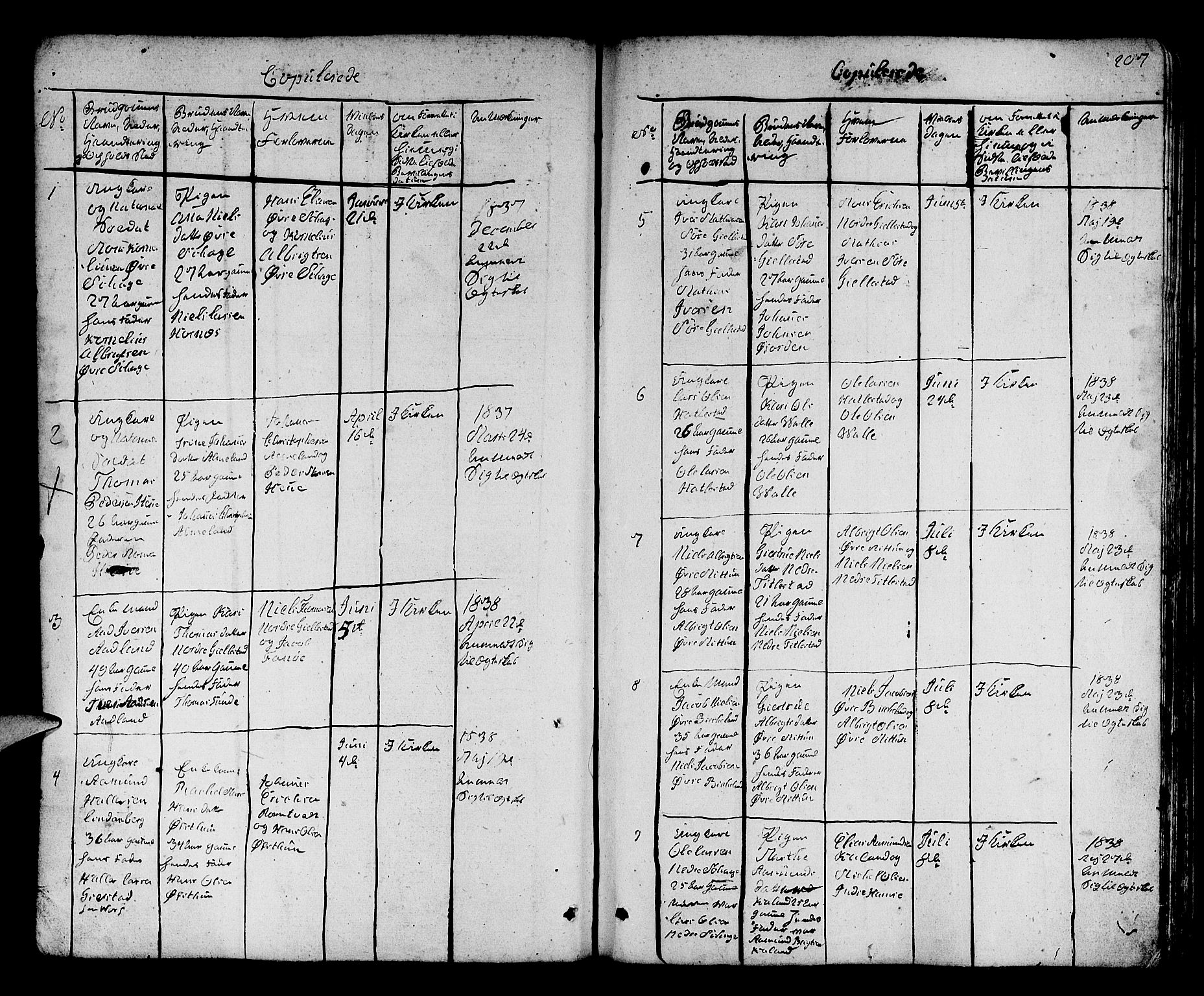 Fana Sokneprestembete, SAB/A-75101/H/Hab/Habb/L0001: Parish register (copy) no. B 1, 1837-1855, p. 207