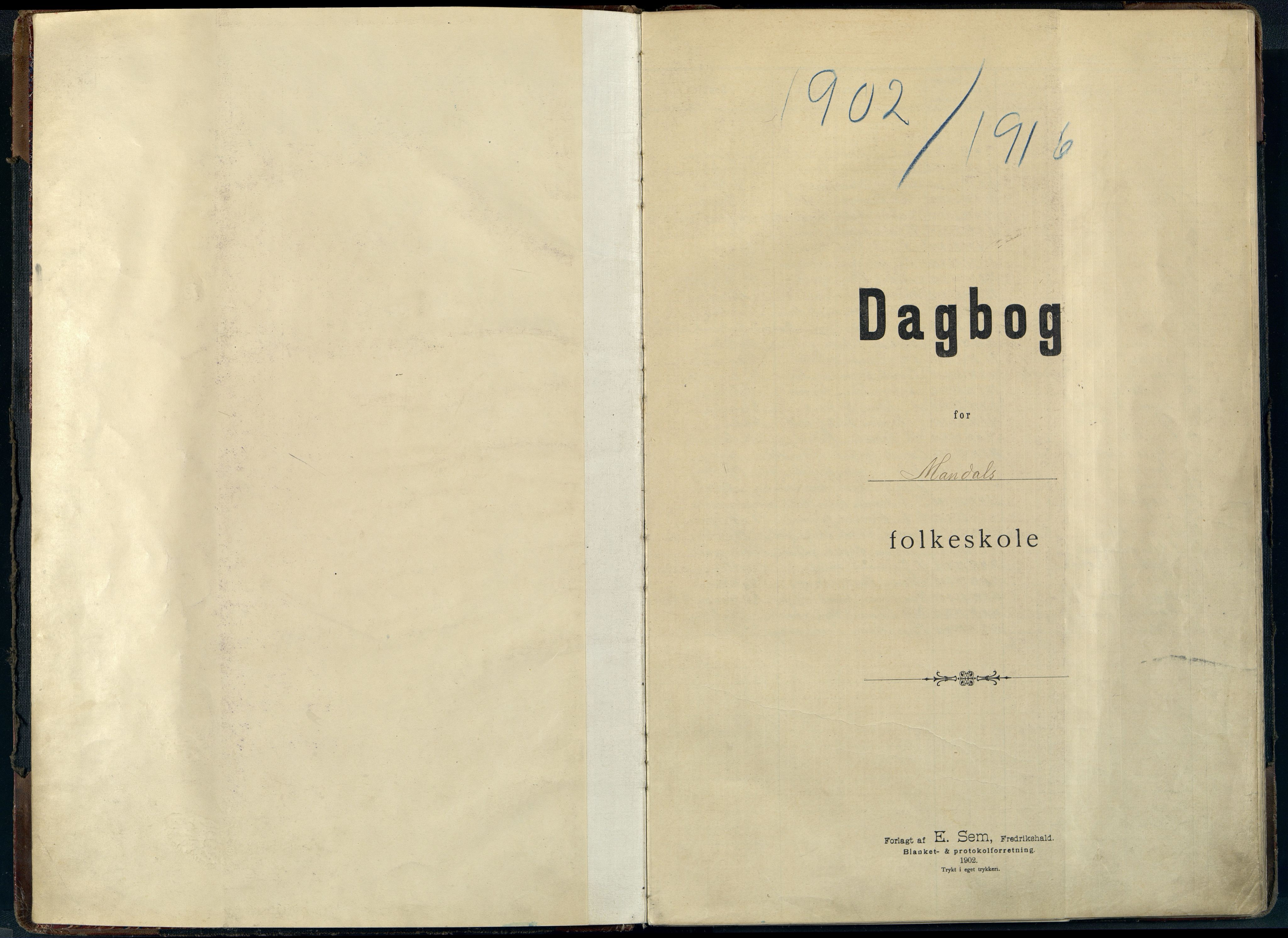 Mandal By - Mandal Allmueskole/Folkeskole/Skole, ARKSOR/1002MG551/I/L0018: Dagbok, 1902-1916