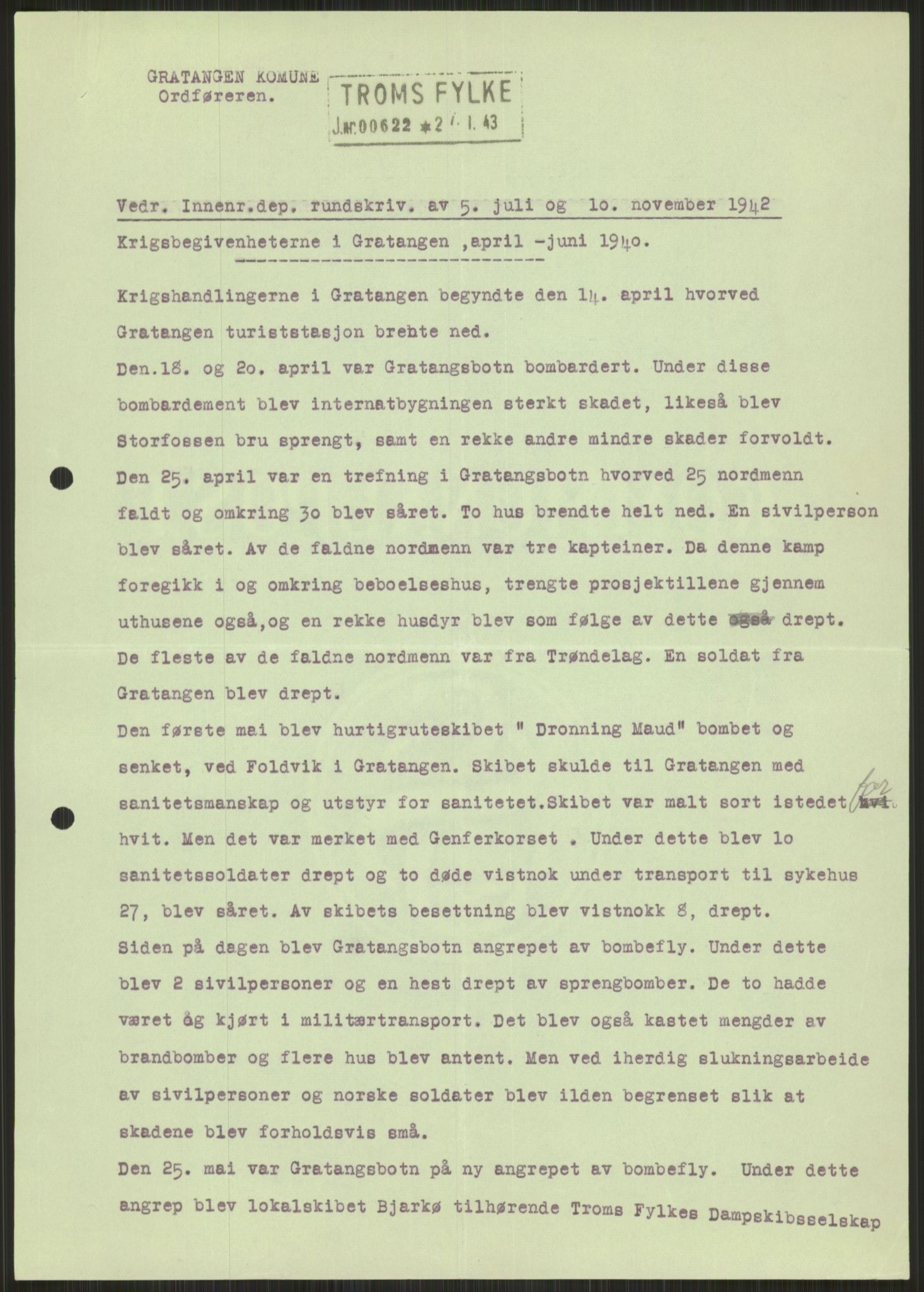 Forsvaret, Forsvarets krigshistoriske avdeling, RA/RAFA-2017/Y/Ya/L0017: II-C-11-31 - Fylkesmenn.  Rapporter om krigsbegivenhetene 1940., 1940, p. 610