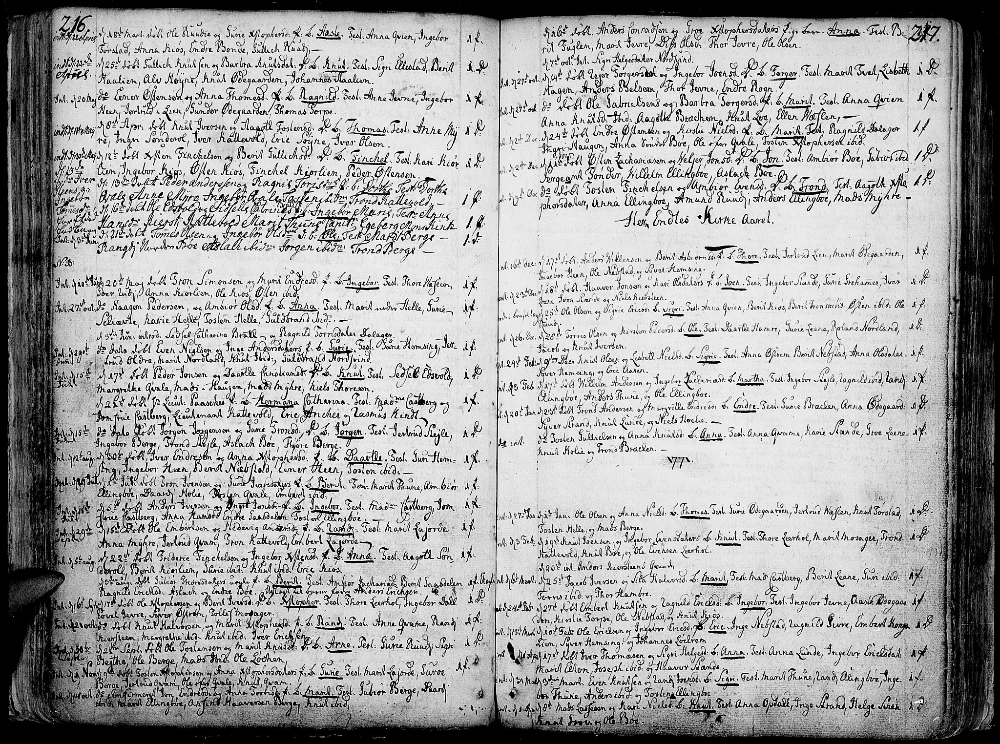 Vang prestekontor, Valdres, AV/SAH-PREST-140/H/Ha/L0001: Parish register (official) no. 1, 1730-1796, p. 216-217