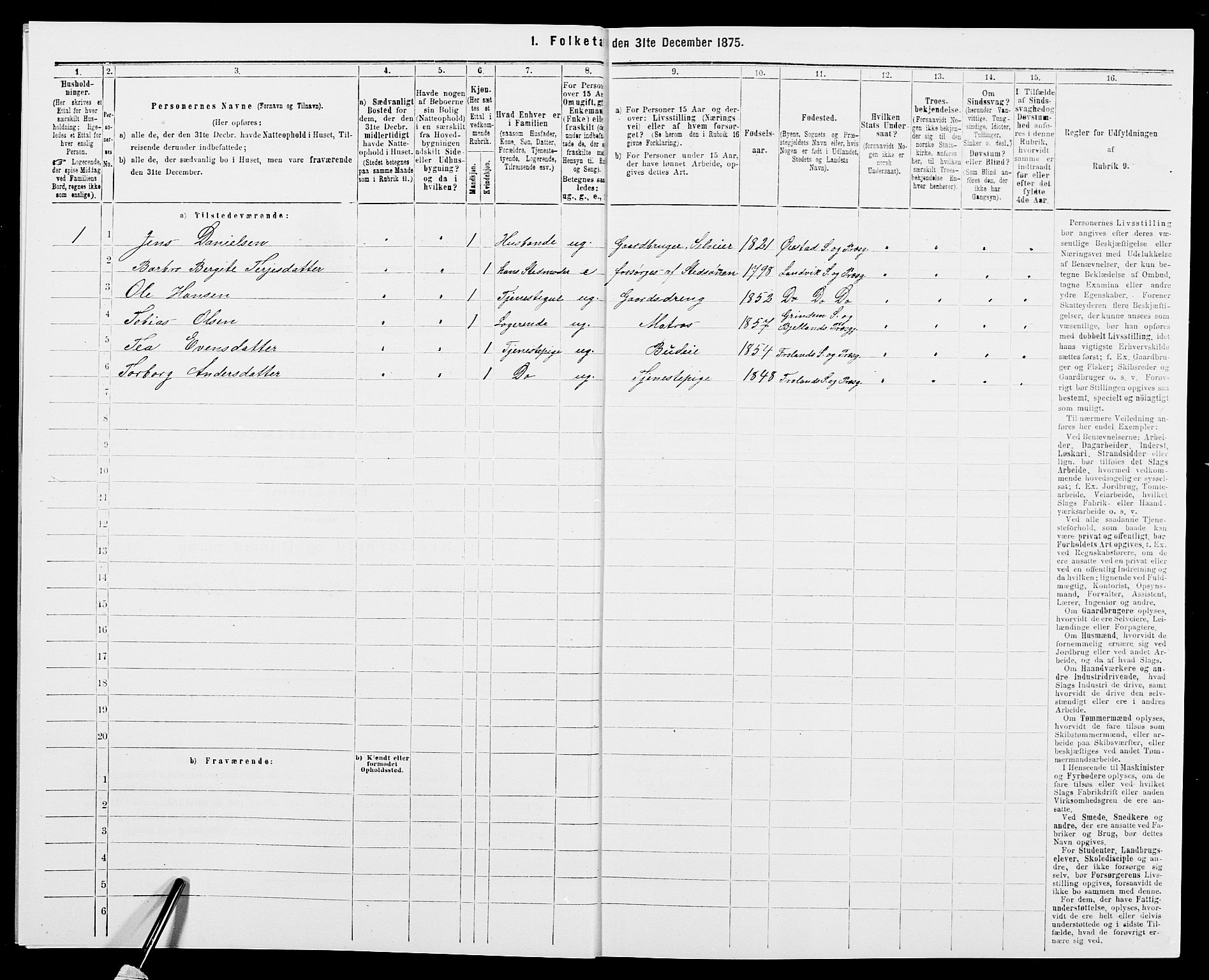 SAK, 1875 census for 0920P Øyestad, 1875, p. 63