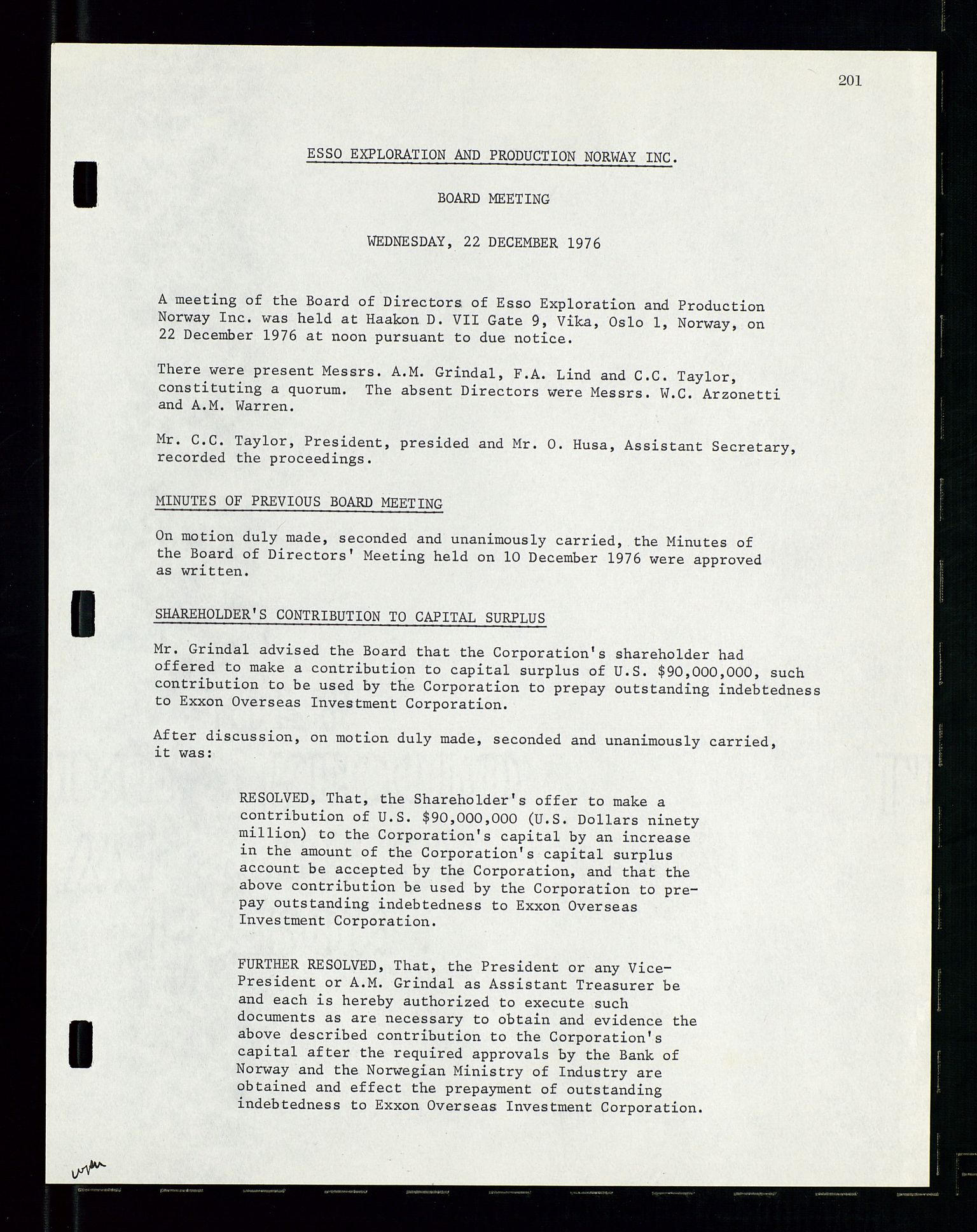 Pa 1512 - Esso Exploration and Production Norway Inc., AV/SAST-A-101917/A/Aa/L0001/0002: Styredokumenter / Corporate records, Board meeting minutes, Agreements, Stocholder meetings, 1975-1979, p. 52