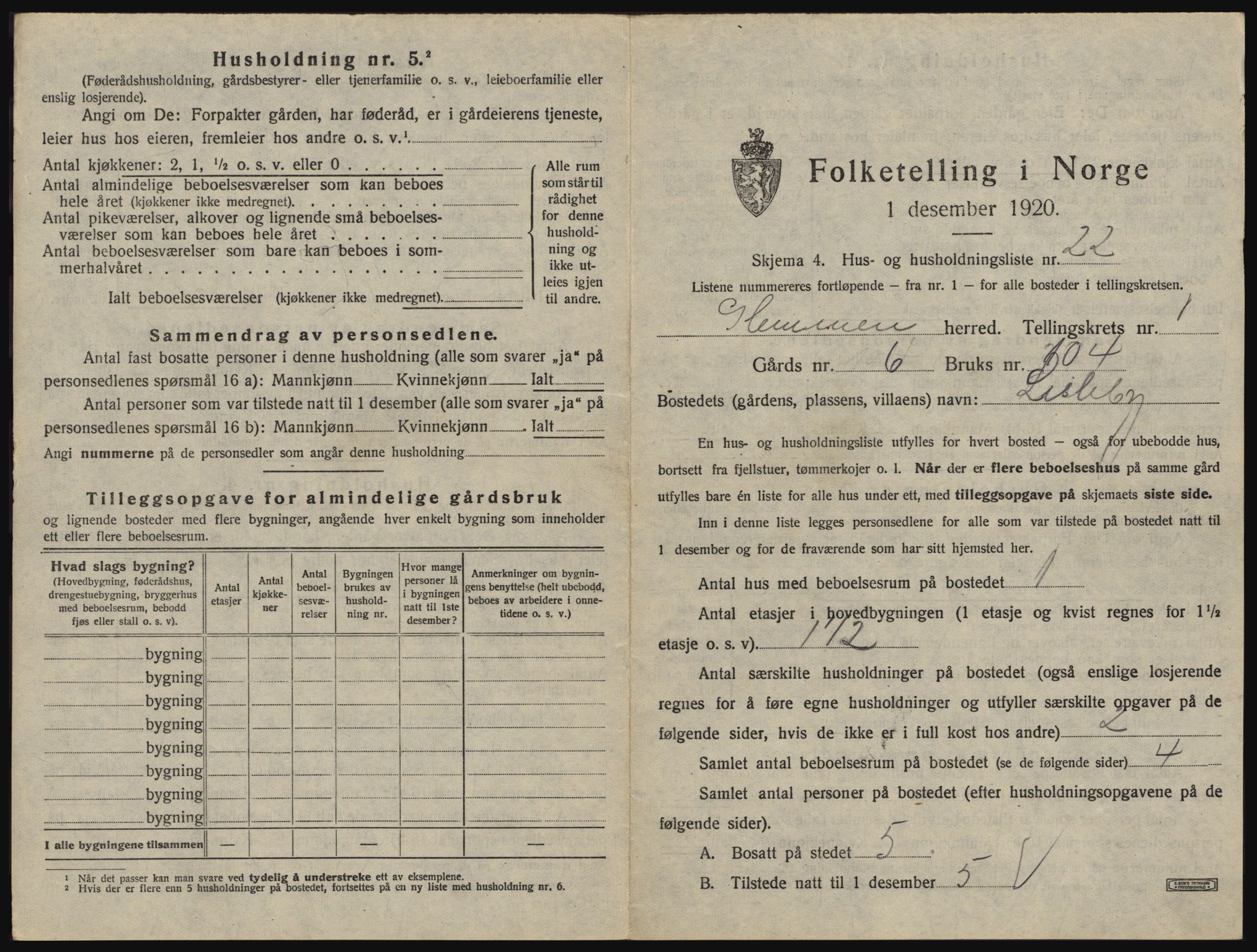 SAO, 1920 census for Glemmen, 1920, p. 105