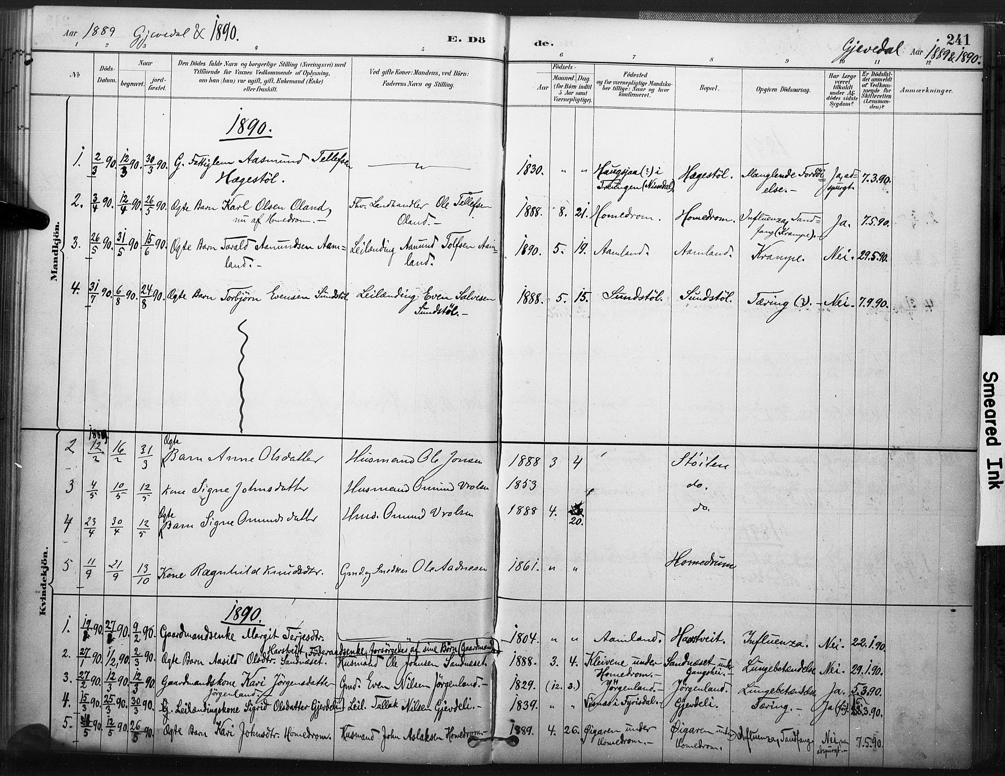 Åmli sokneprestkontor, AV/SAK-1111-0050/F/Fa/Fac/L0010: Parish register (official) no. A 10 /2, 1885-1899, p. 241