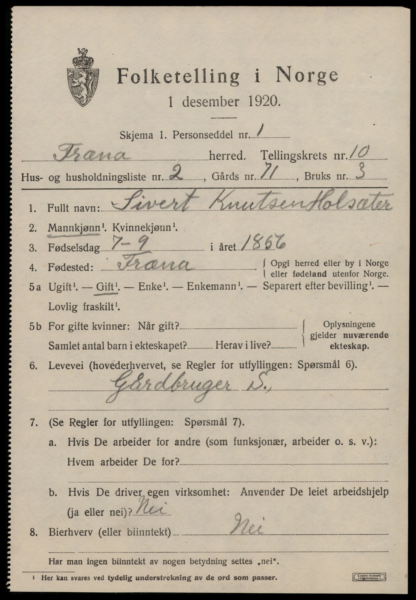 SAT, 1920 census for Fræna, 1920, p. 5775