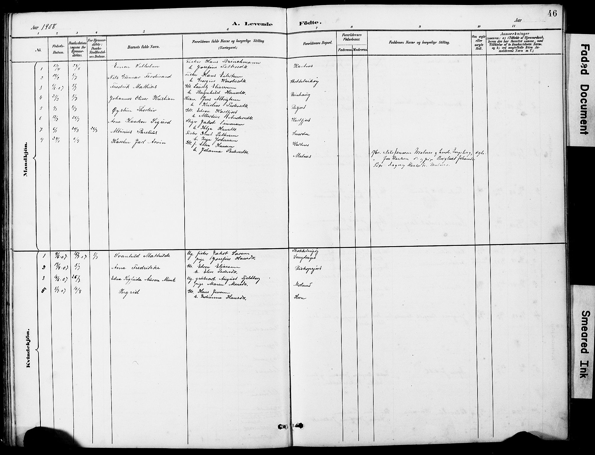 Ministerialprotokoller, klokkerbøker og fødselsregistre - Nordland, AV/SAT-A-1459/884/L1197: Parish register (copy) no. 884C03, 1888-1926, p. 46