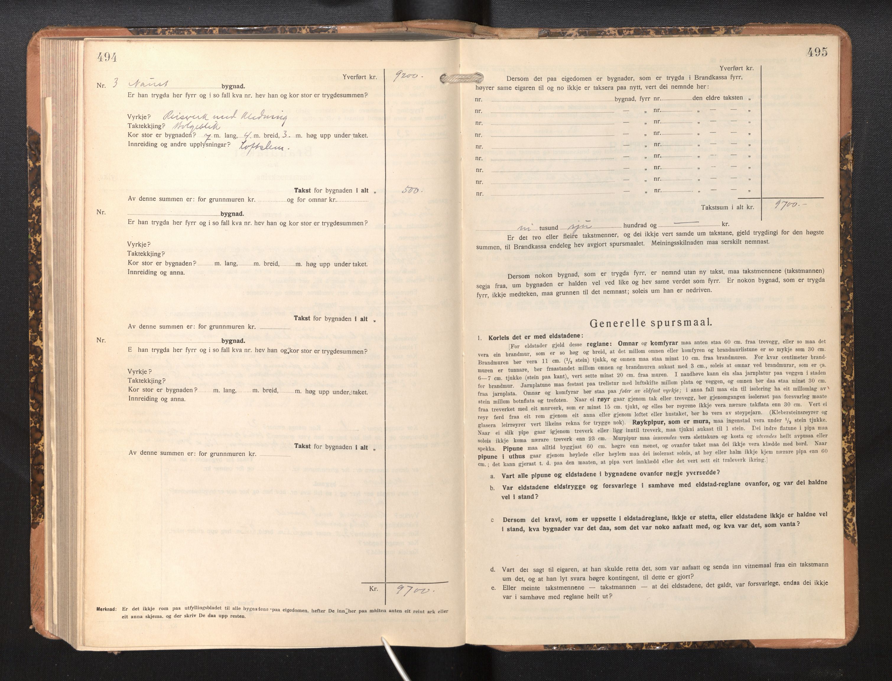 Lensmannen i Sogndal, AV/SAB-A-29901/0012/L0013: Branntakstprotokoll, skjematakst, 1931-1938, p. 494-495