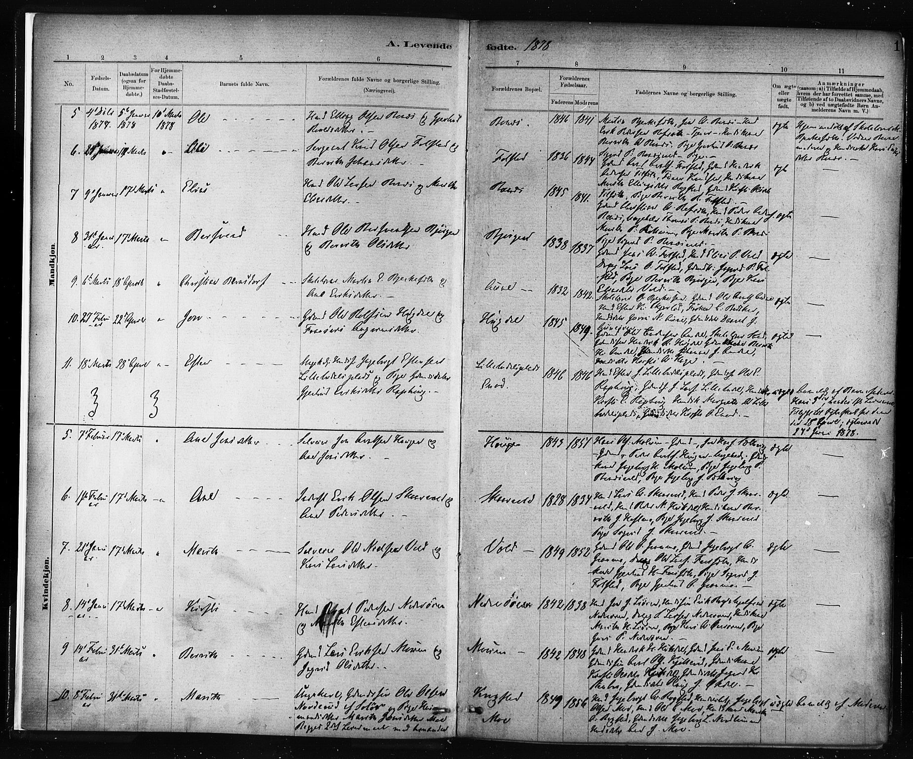 Ministerialprotokoller, klokkerbøker og fødselsregistre - Sør-Trøndelag, SAT/A-1456/687/L1002: Parish register (official) no. 687A08, 1878-1890, p. 1