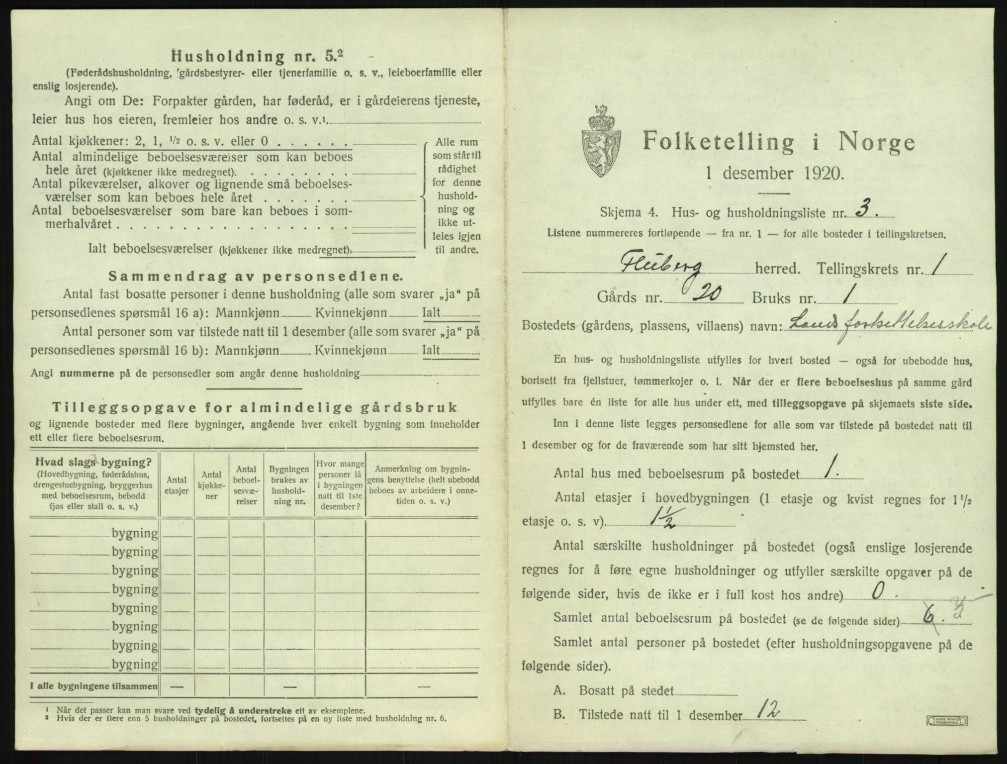 SAH, 1920 census for Fluberg, 1920, p. 36