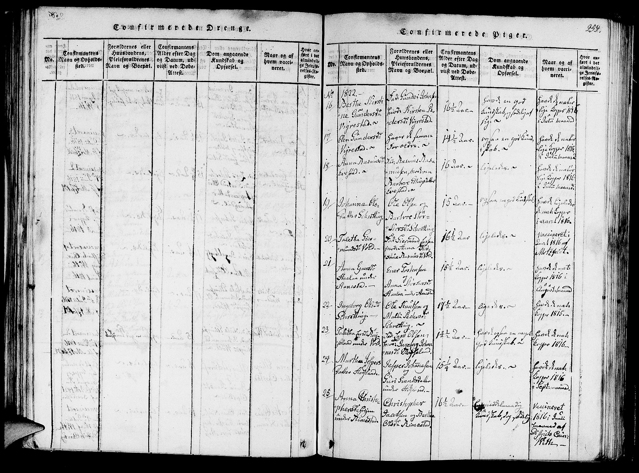 Hå sokneprestkontor, AV/SAST-A-101801/001/30BA/L0003: Parish register (official) no. A 3, 1815-1825, p. 259