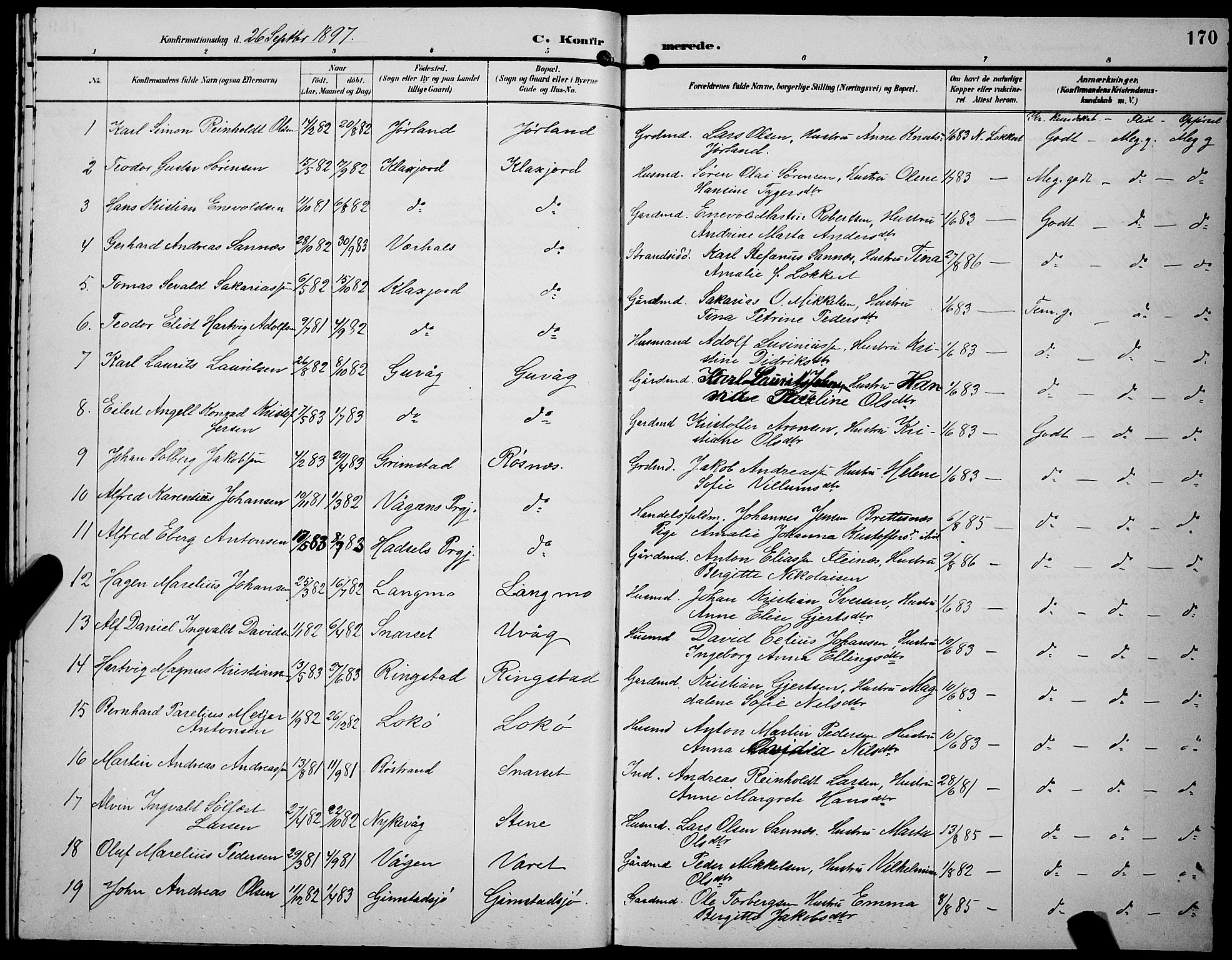 Ministerialprotokoller, klokkerbøker og fødselsregistre - Nordland, AV/SAT-A-1459/891/L1316: Parish register (copy) no. 891C05, 1894-1898, p. 170