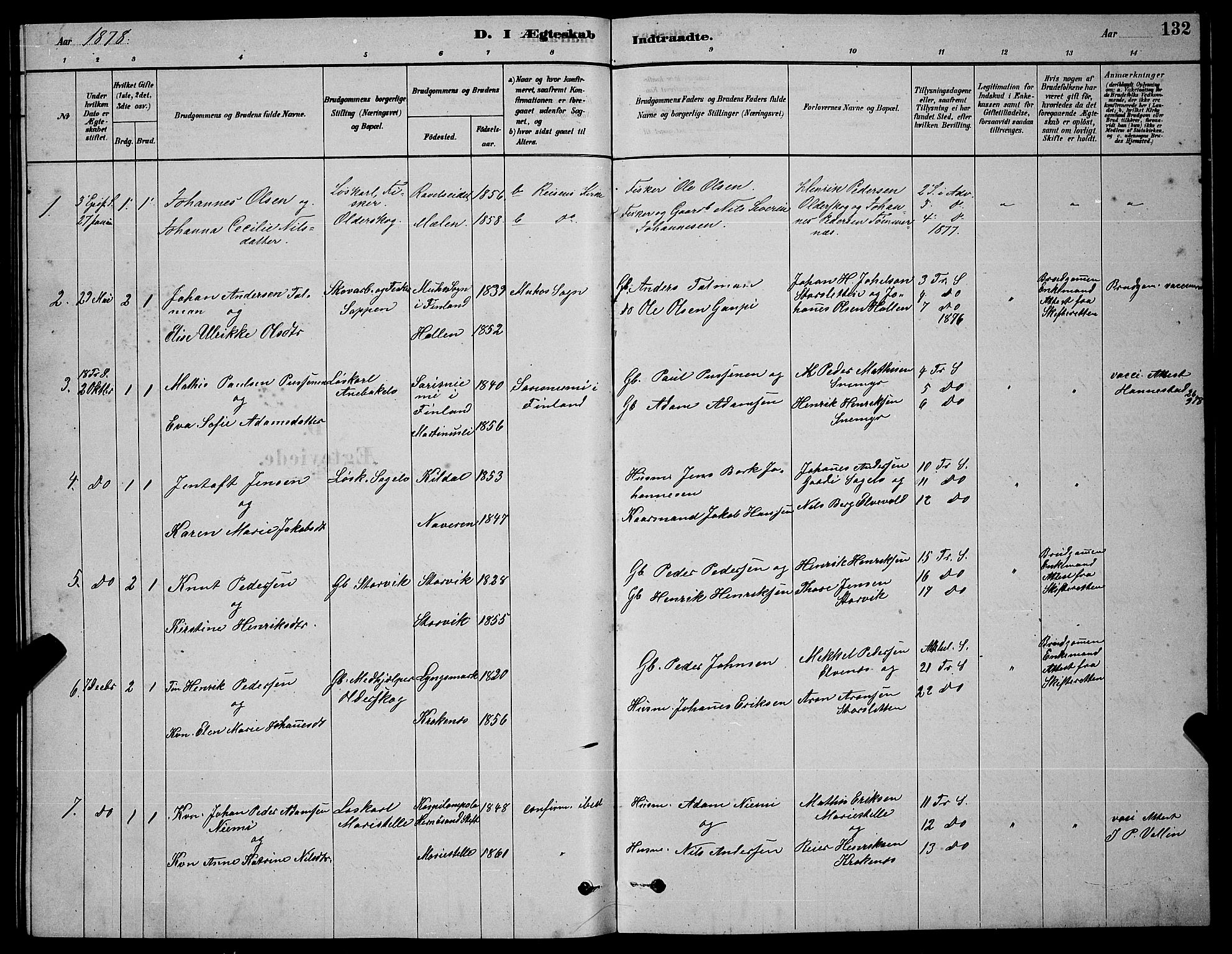 Skjervøy sokneprestkontor, AV/SATØ-S-1300/H/Ha/Hab/L0020klokker: Parish register (copy) no. 20, 1878-1892, p. 132