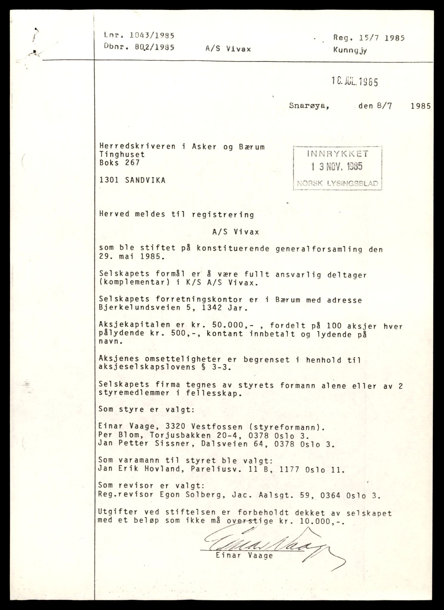 Asker og Bærum tingrett, AV/SAT-A-10379/K/Kb/Kbb/L0157: Aksjeselskap og andelslag i Bærum, Viv - Wii, 1944-1989, p. 5