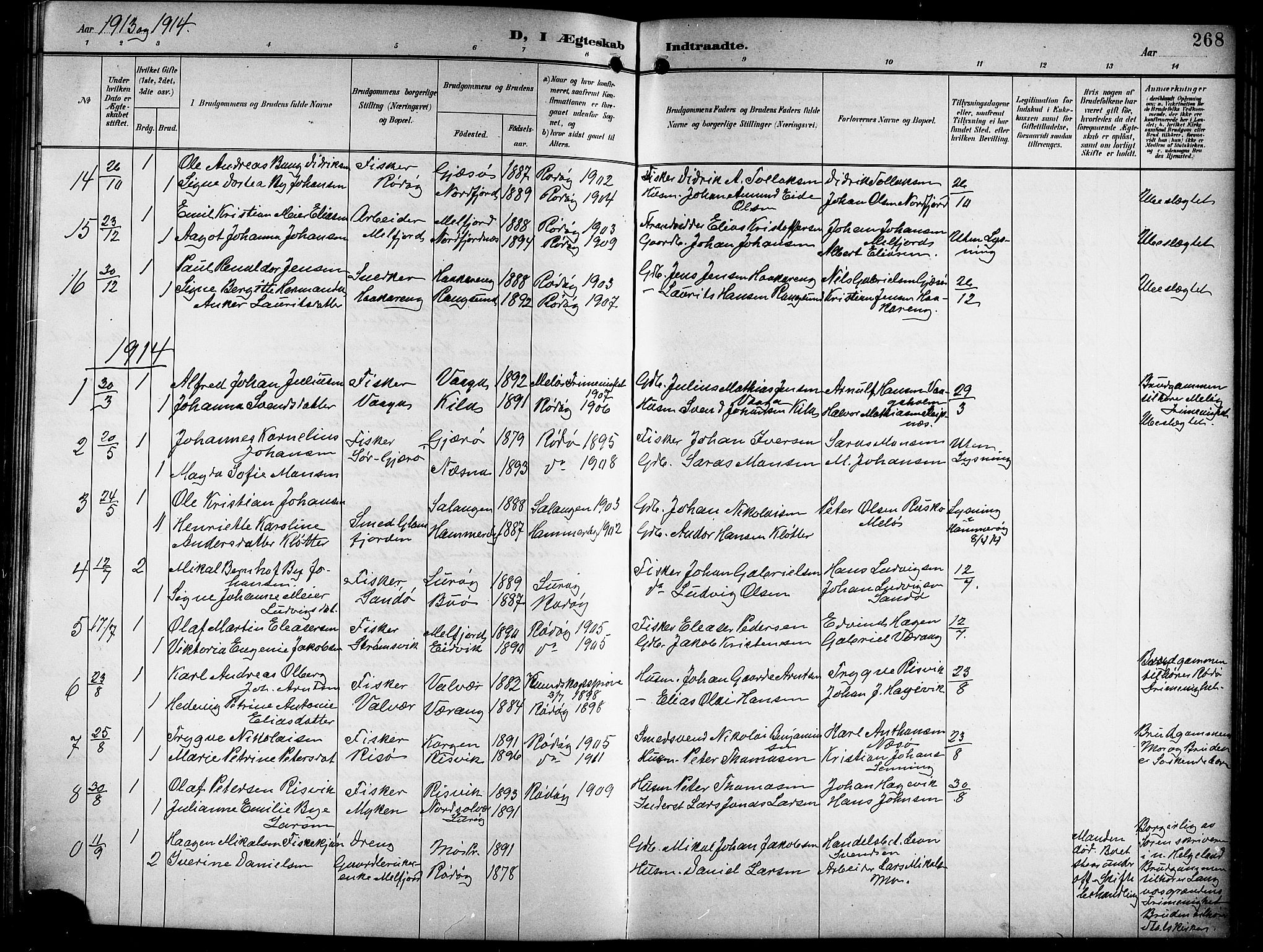 Ministerialprotokoller, klokkerbøker og fødselsregistre - Nordland, AV/SAT-A-1459/841/L0621: Parish register (copy) no. 841C05, 1897-1923, p. 268