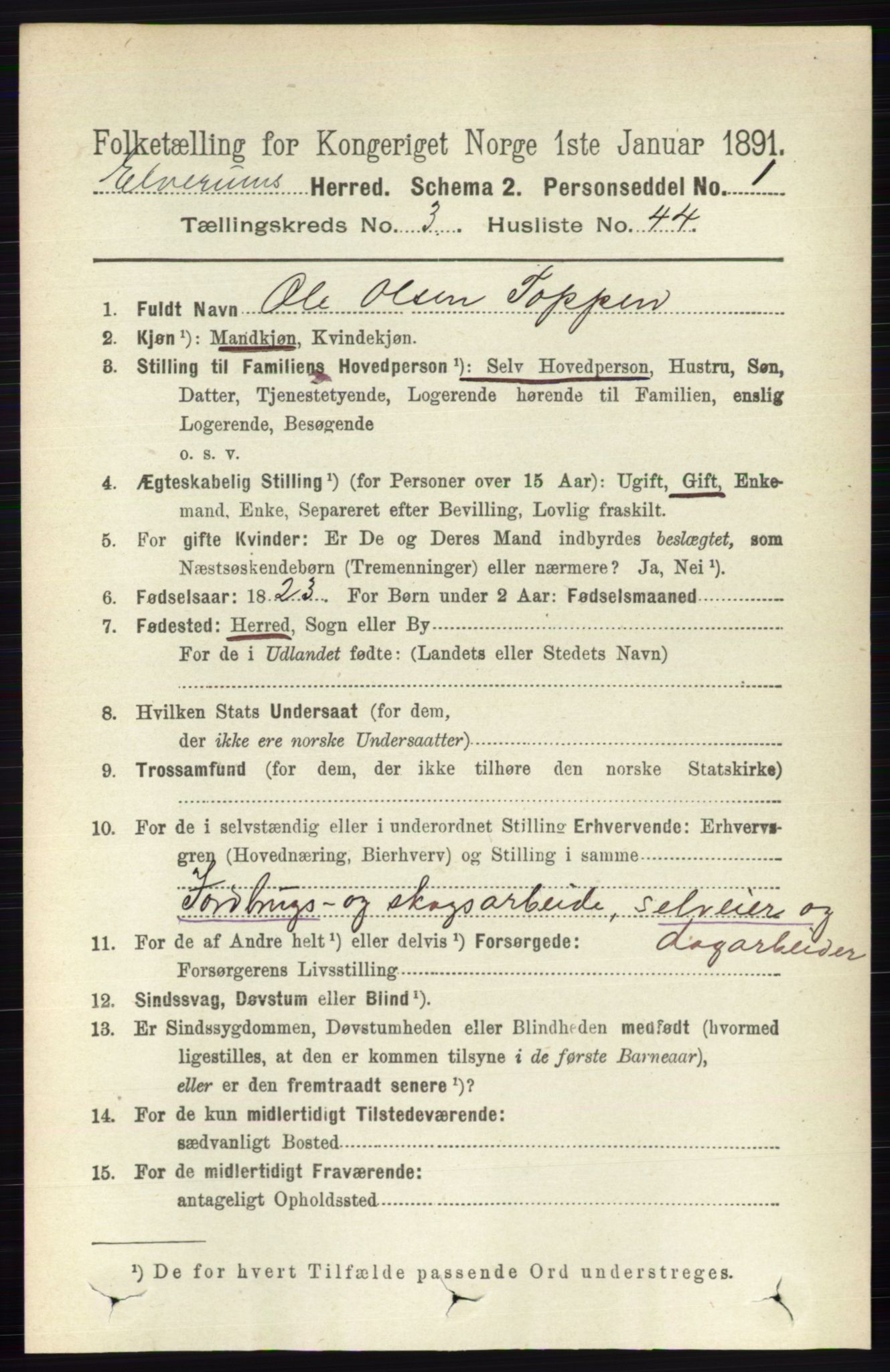 RA, 1891 census for 0427 Elverum, 1891, p. 2120