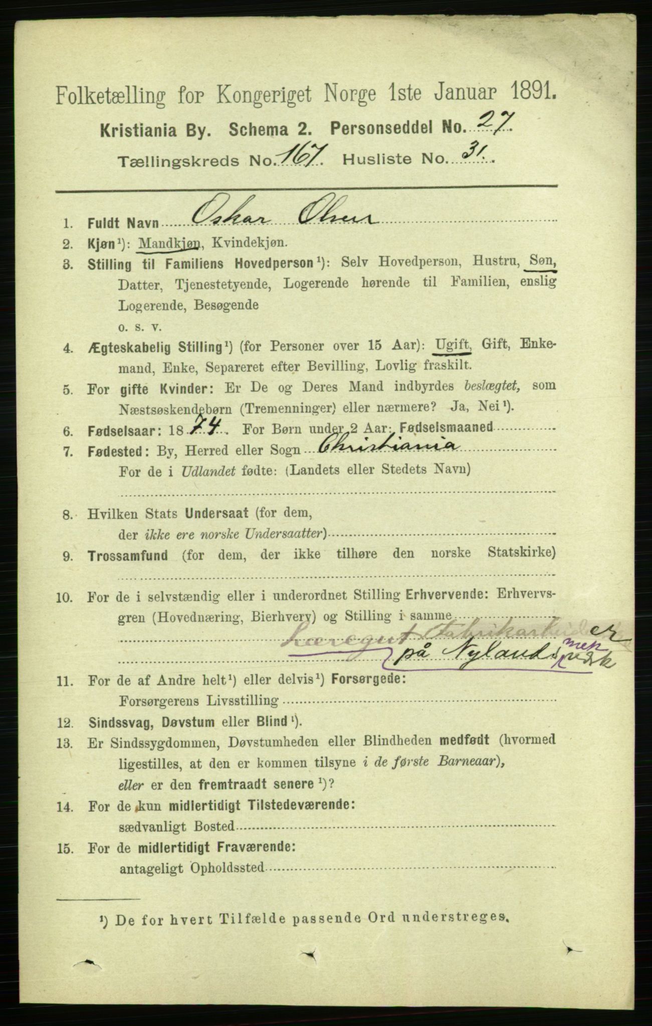 RA, 1891 census for 0301 Kristiania, 1891, p. 97934