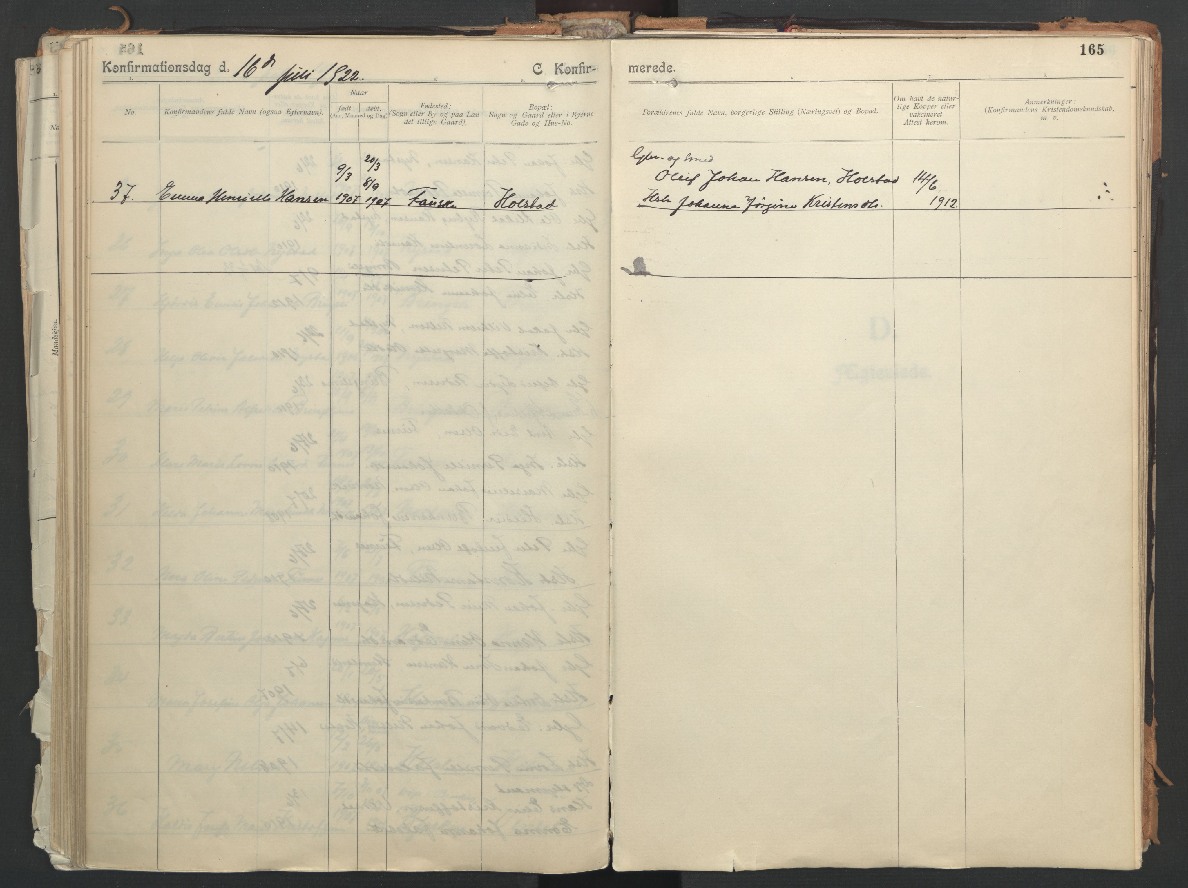 Ministerialprotokoller, klokkerbøker og fødselsregistre - Nordland, AV/SAT-A-1459/851/L0724: Parish register (official) no. 851A01, 1901-1922, p. 165