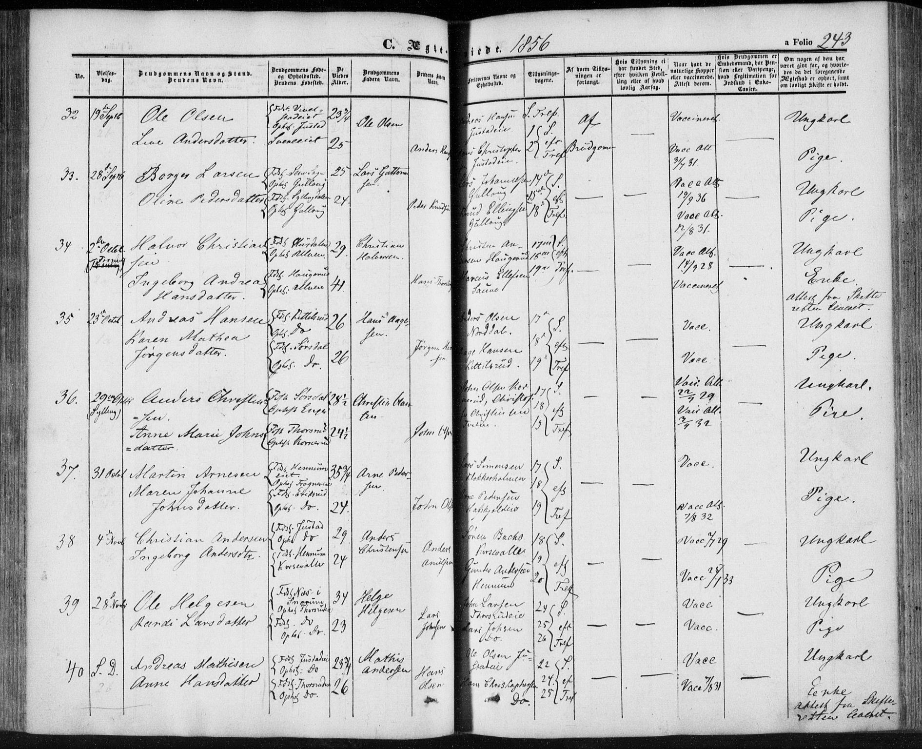 Lier kirkebøker, SAKO/A-230/F/Fa/L0012: Parish register (official) no. I 12, 1854-1864, p. 243
