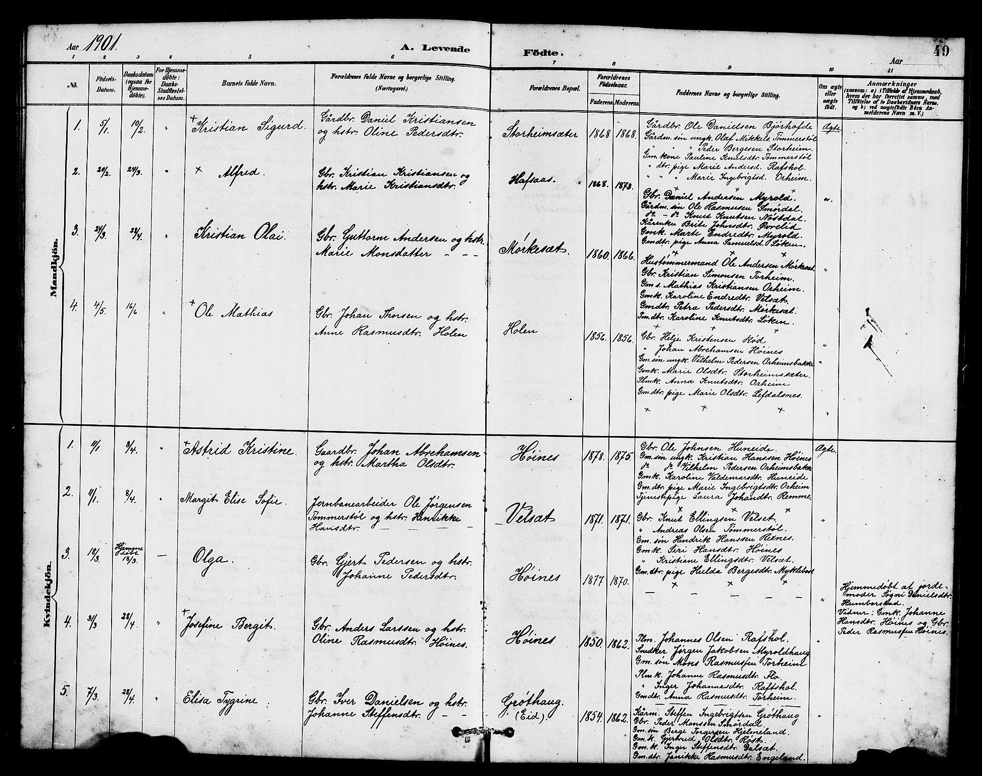 Eid sokneprestembete, AV/SAB-A-82301/H/Hab/Habc/L0002: Parish register (copy) no. C 2, 1887-1906, p. 49