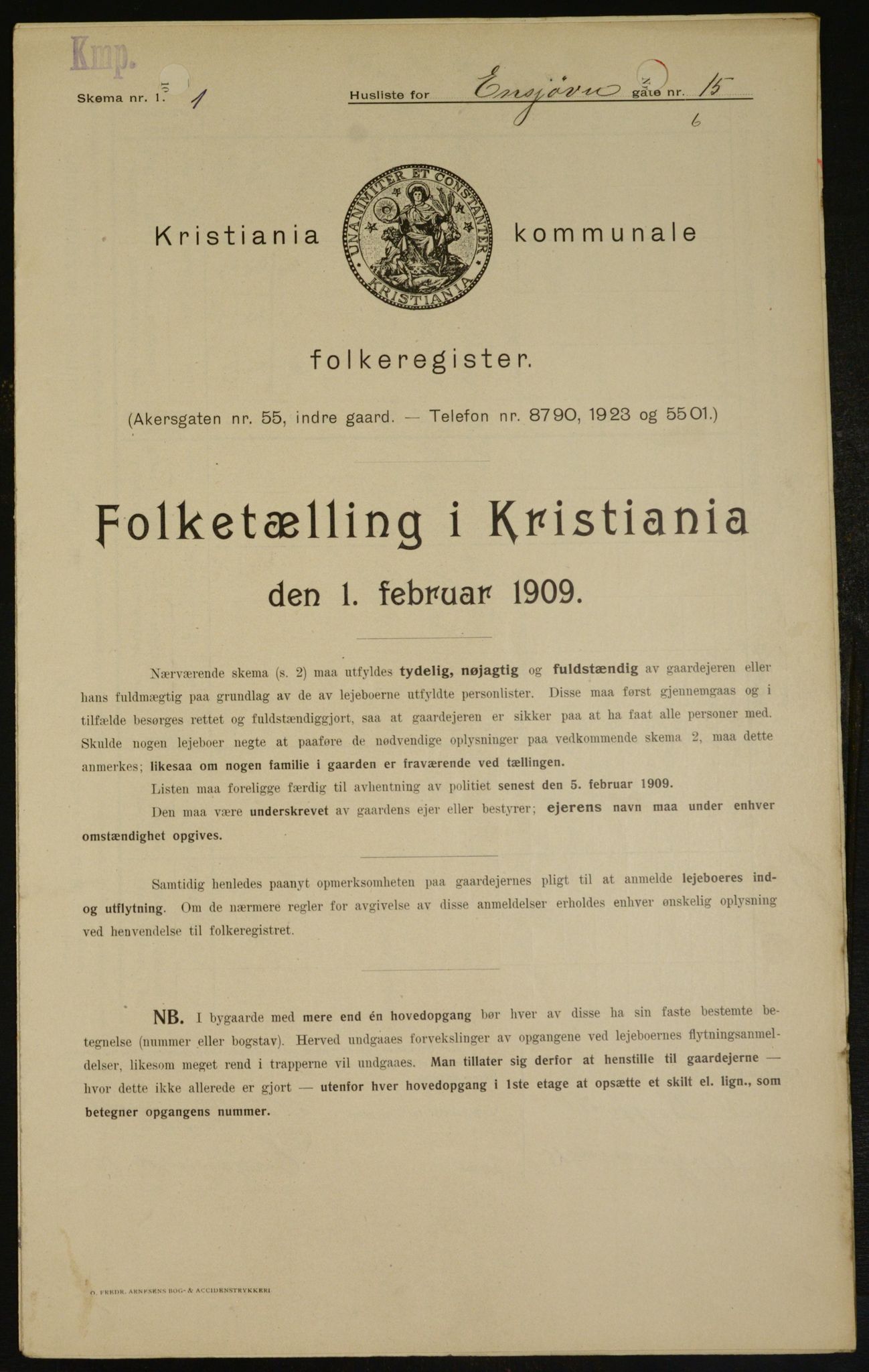 OBA, Municipal Census 1909 for Kristiania, 1909, p. 19819