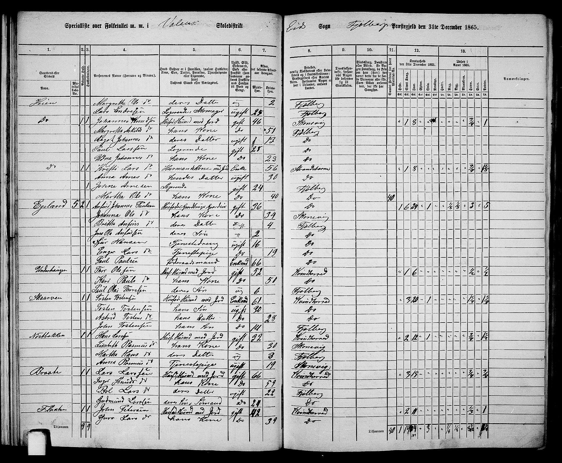 RA, 1865 census for Fjelberg, 1865, p. 16