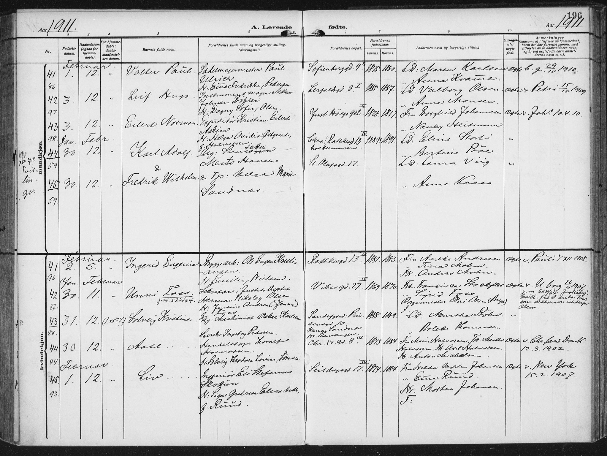 Rikshospitalet prestekontor Kirkebøker, AV/SAO-A-10309b/F/L0014: Parish register (official) no. 14, 1909-1912, p. 196