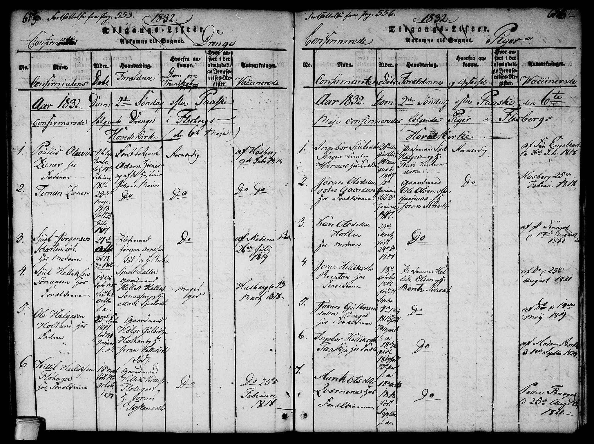 Flesberg kirkebøker, SAKO/A-18/G/Ga/L0001: Parish register (copy) no. I 1, 1816-1834, p. 615-616